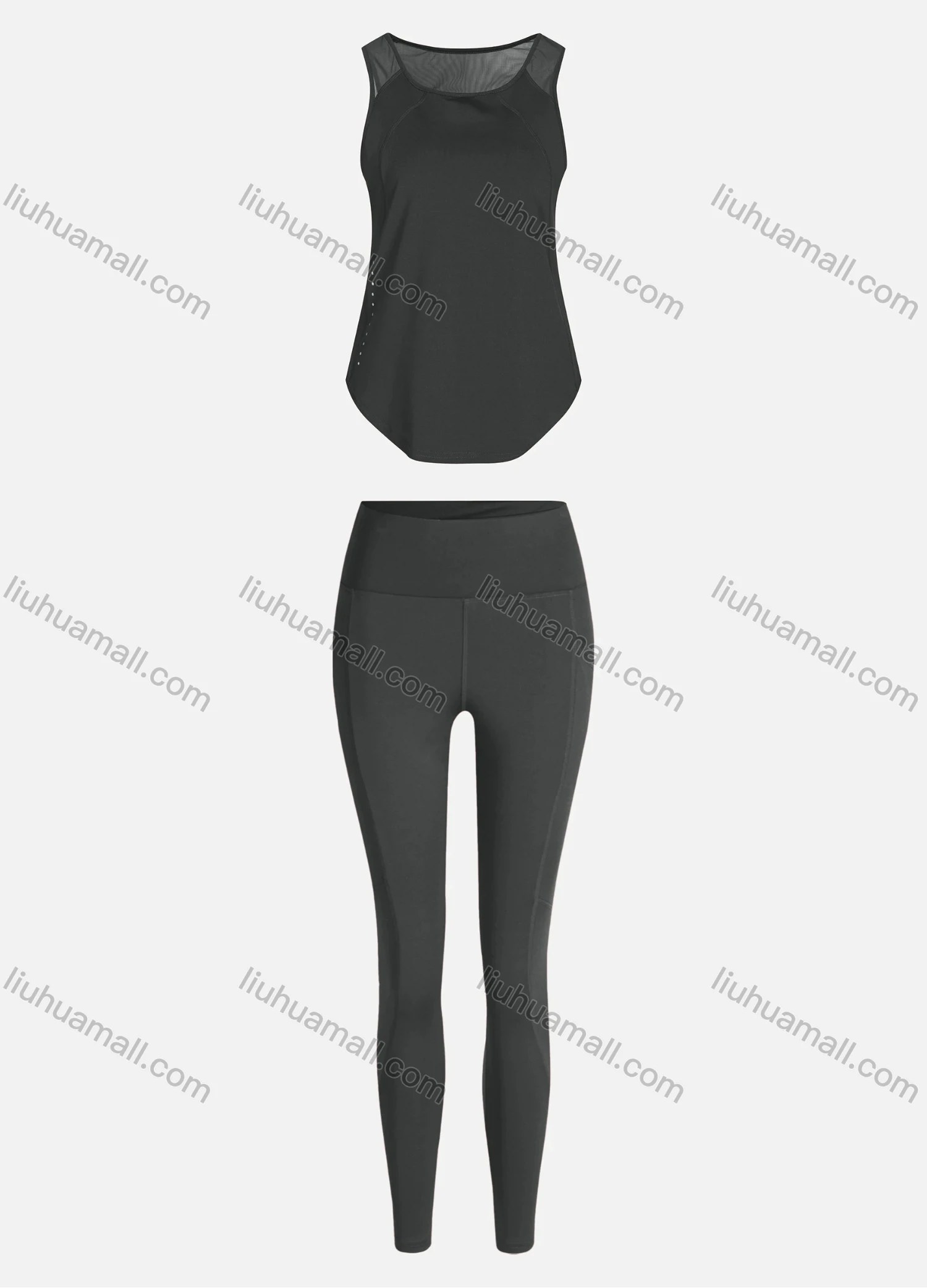 Wholesale Women's Sporty Breathable Mesh Quick Dry Plain Tank Top & Seamless Leggings 2 Piece Yoga Workout Outfits 1009#&1016# - Liuhuamall