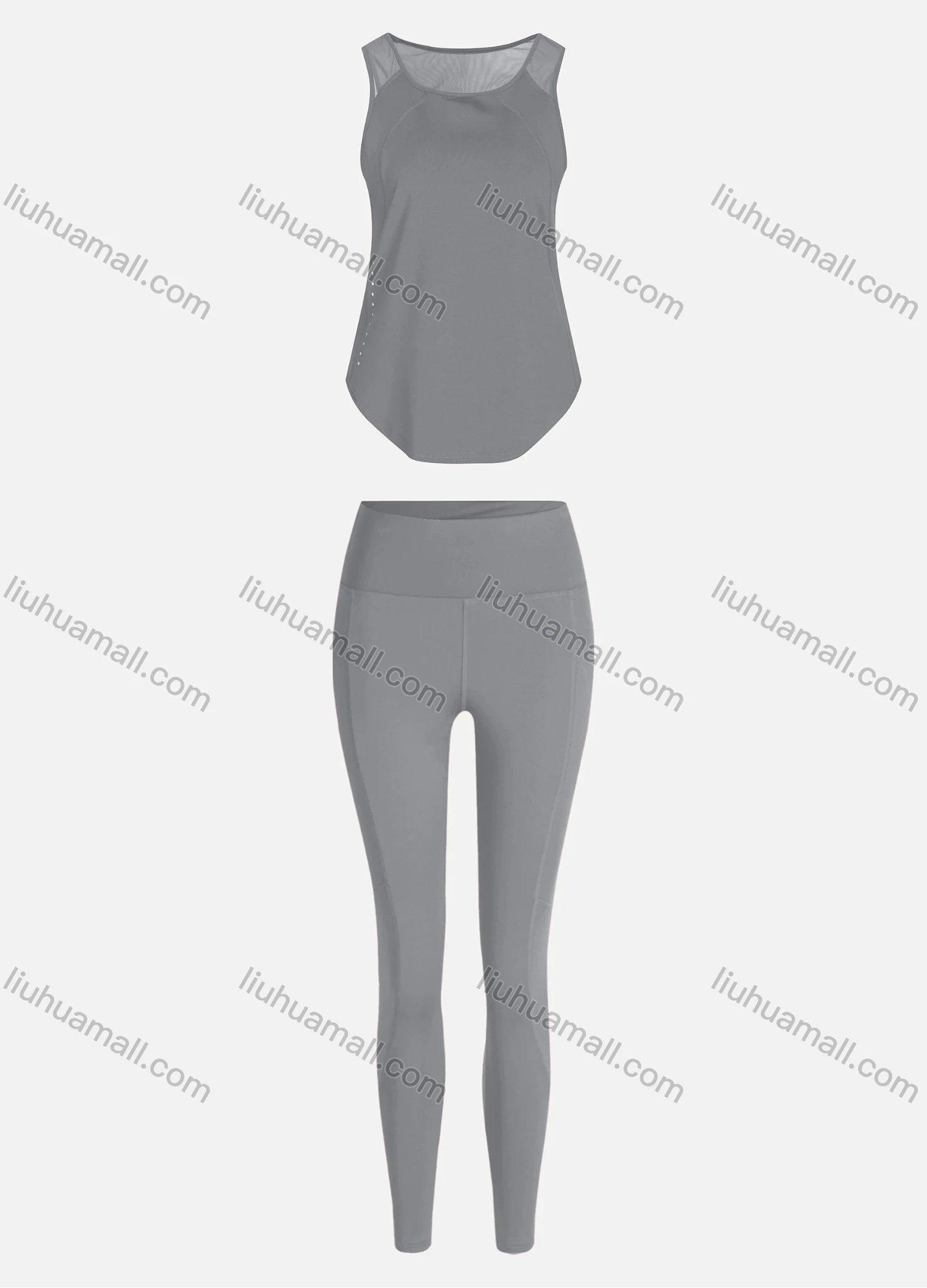 Wholesale Women's Sporty Breathable Mesh Quick Dry Plain Tank Top & Seamless Leggings 2 Piece Yoga Workout Outfits 1009#&1016# - Liuhuamall