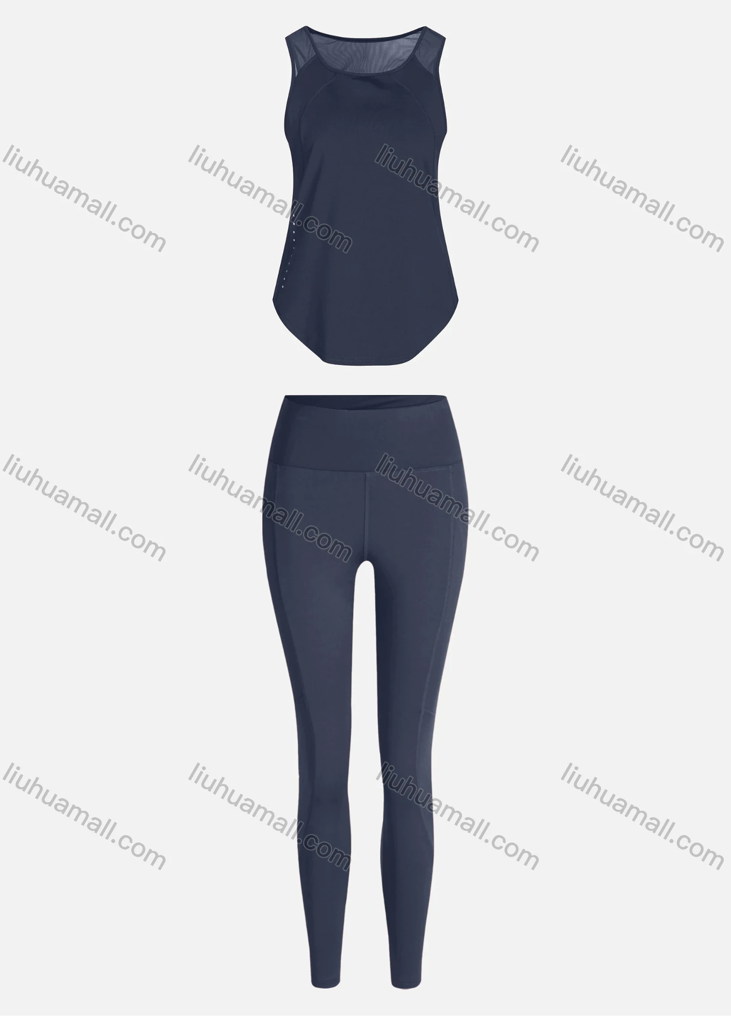 Wholesale Women's Sporty Breathable Mesh Quick Dry Plain Tank Top & Seamless Leggings 2 Piece Yoga Workout Outfits 1009#&1016# - Liuhuamall