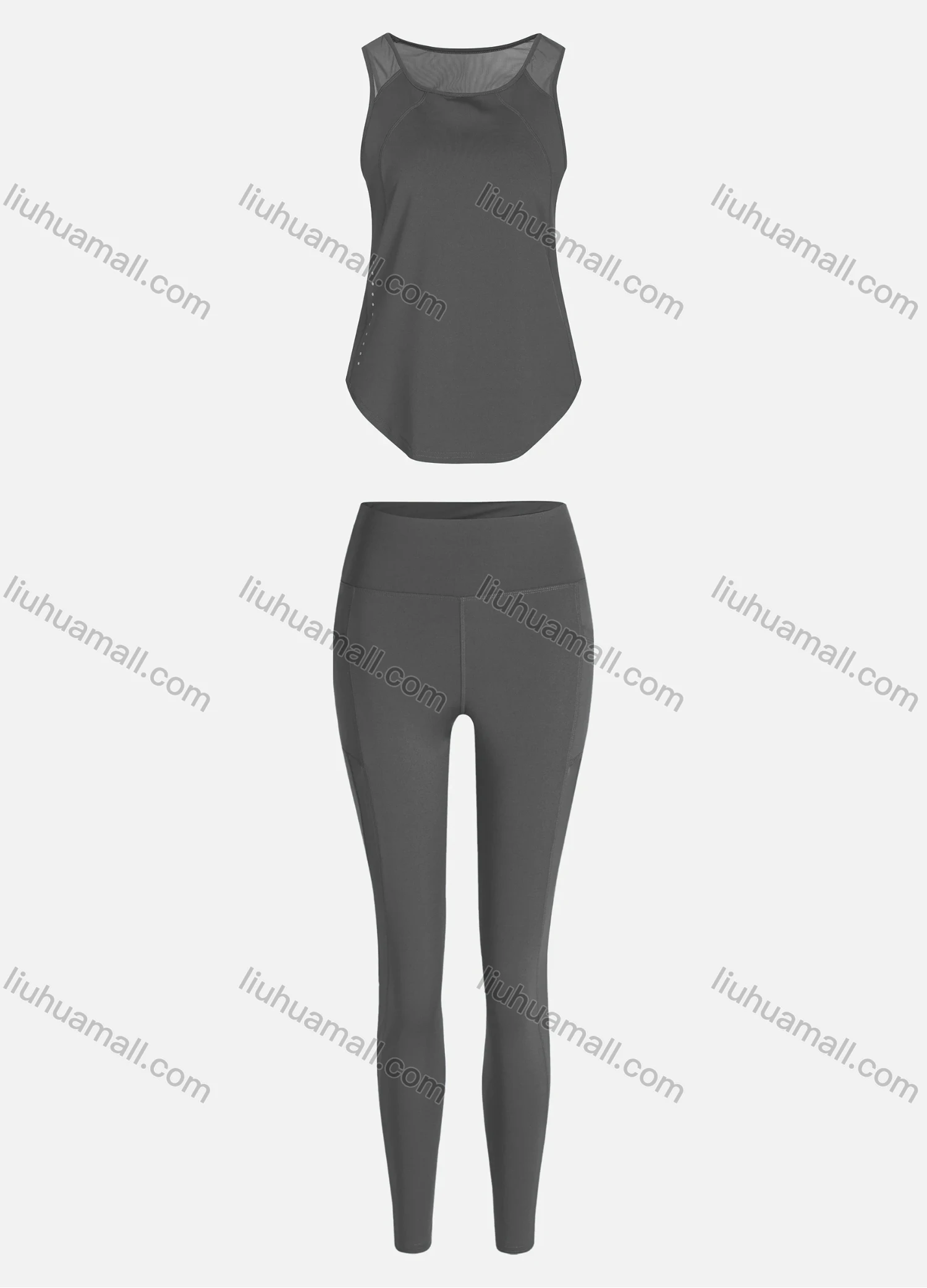 Wholesale Women's Sporty Breathable Mesh Quick Dry Plain Tank Top & Seamless Leggings 2 Piece Yoga Workout Outfits 1008#&1016# - Liuhuamall