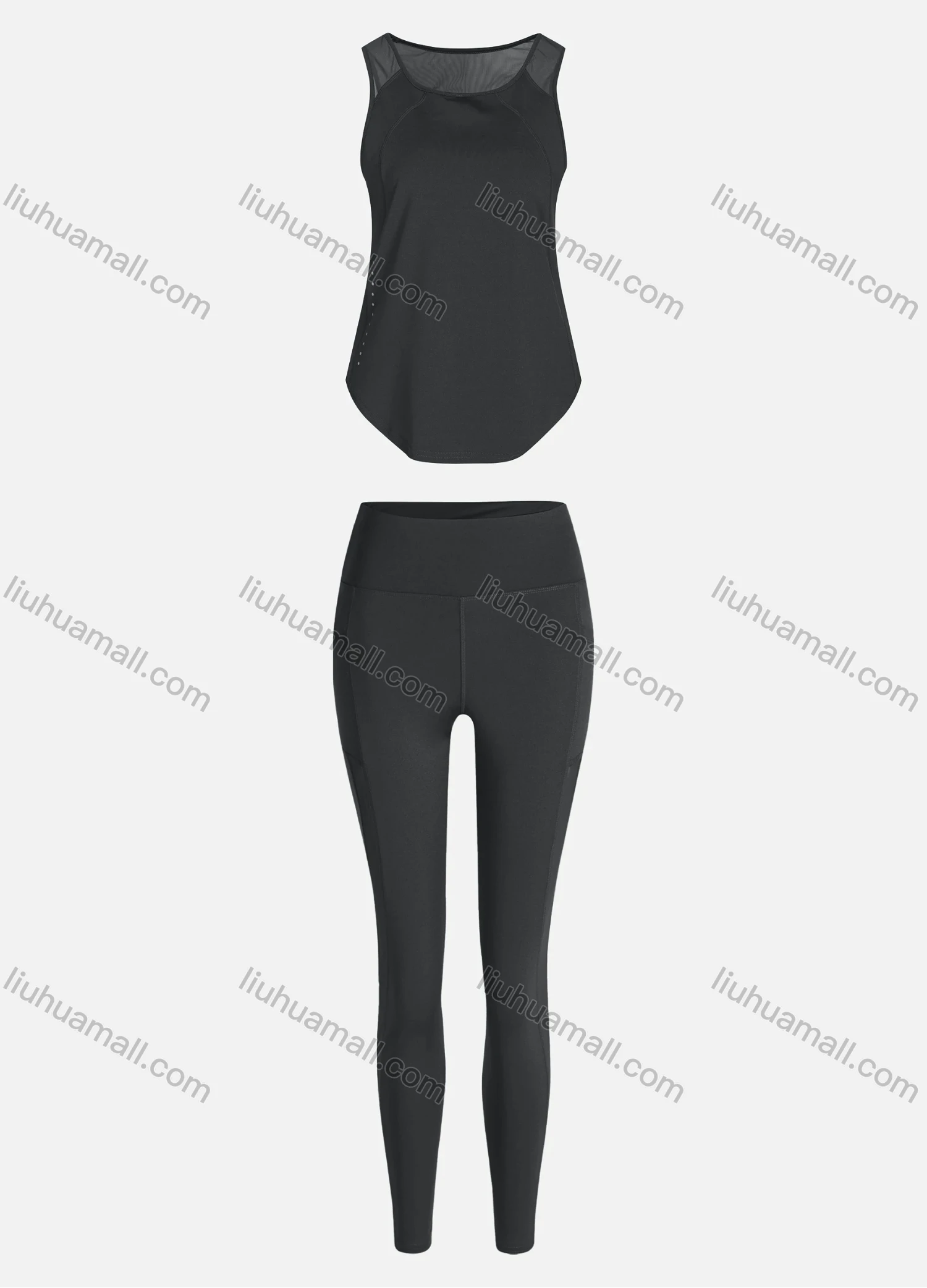 Wholesale Women's Sporty Breathable Mesh Quick Dry Plain Tank Top & Seamless Leggings 2 Piece Yoga Workout Outfits 1008#&1016# - Liuhuamall