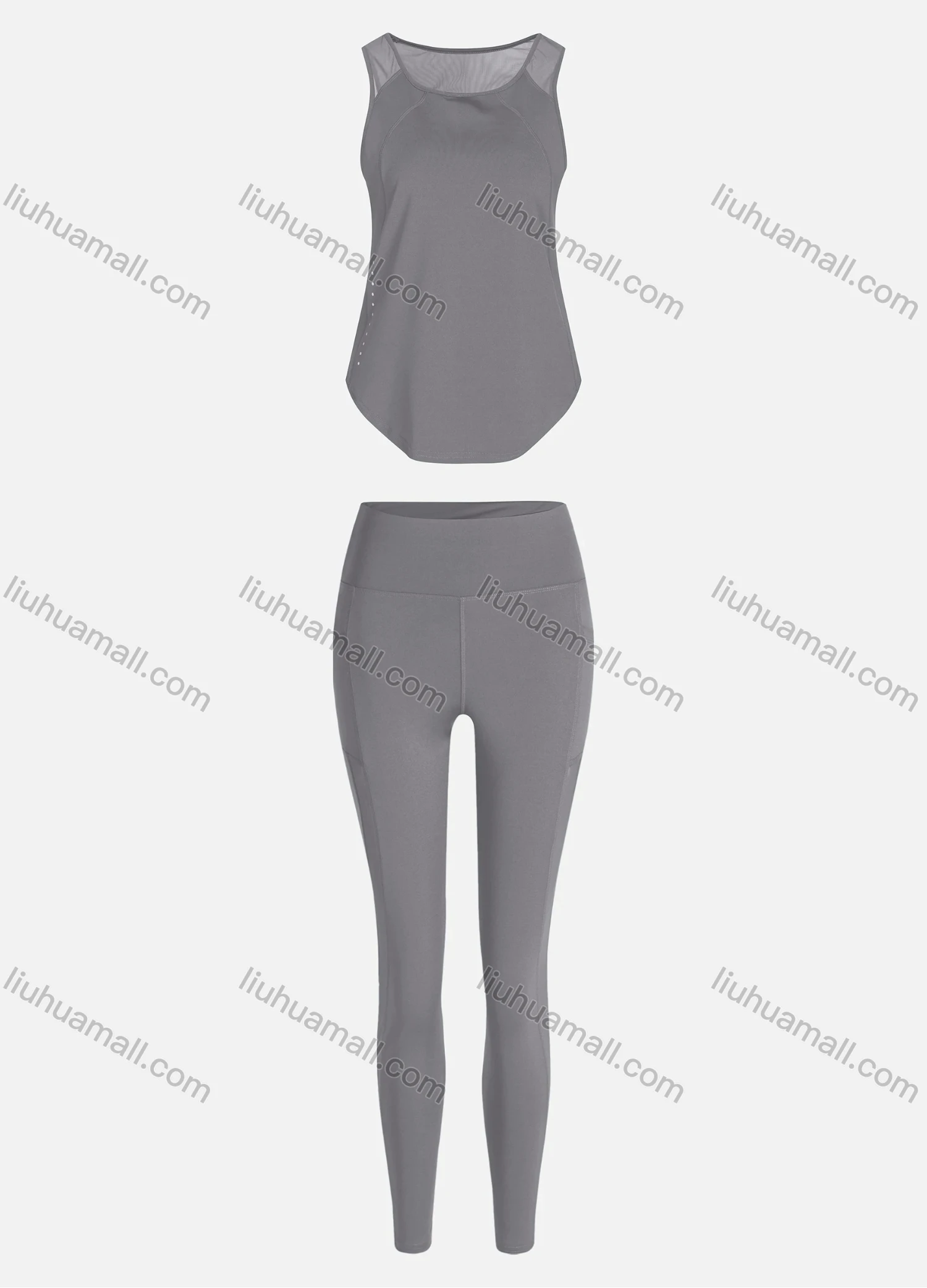 Wholesale Women's Sporty Breathable Mesh Quick Dry Plain Tank Top & Seamless Leggings 2 Piece Yoga Workout Outfits 1008#&1016# - Liuhuamall