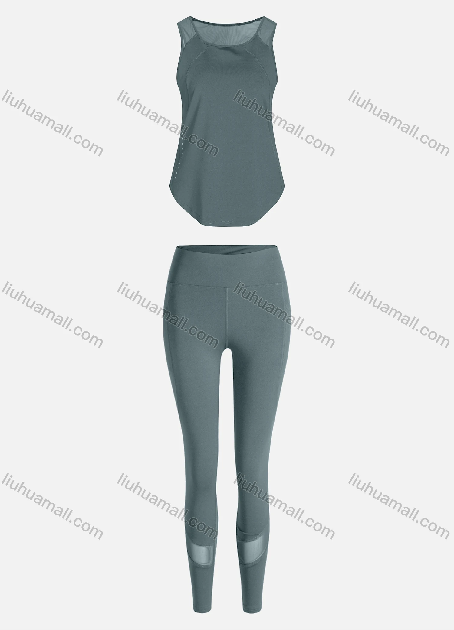 Wholesale Women's Sporty Breathable Mesh Quick Dry Plain Tank Top & Seamless Leggings 2 Piece Yoga Workout Outfits 1007#&1016# - Liuhuamall