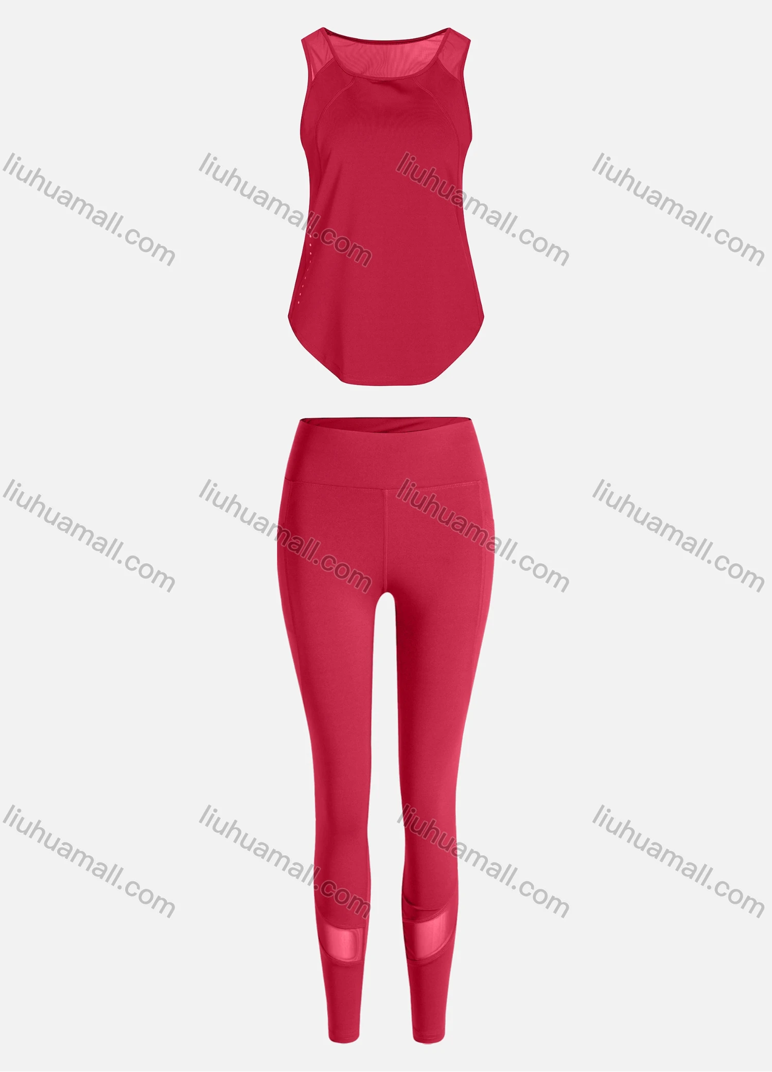 Wholesale Women's Sporty Breathable Mesh Quick Dry Plain Tank Top & Seamless Leggings 2 Piece Yoga Workout Outfits 1007#&1016# - Liuhuamall
