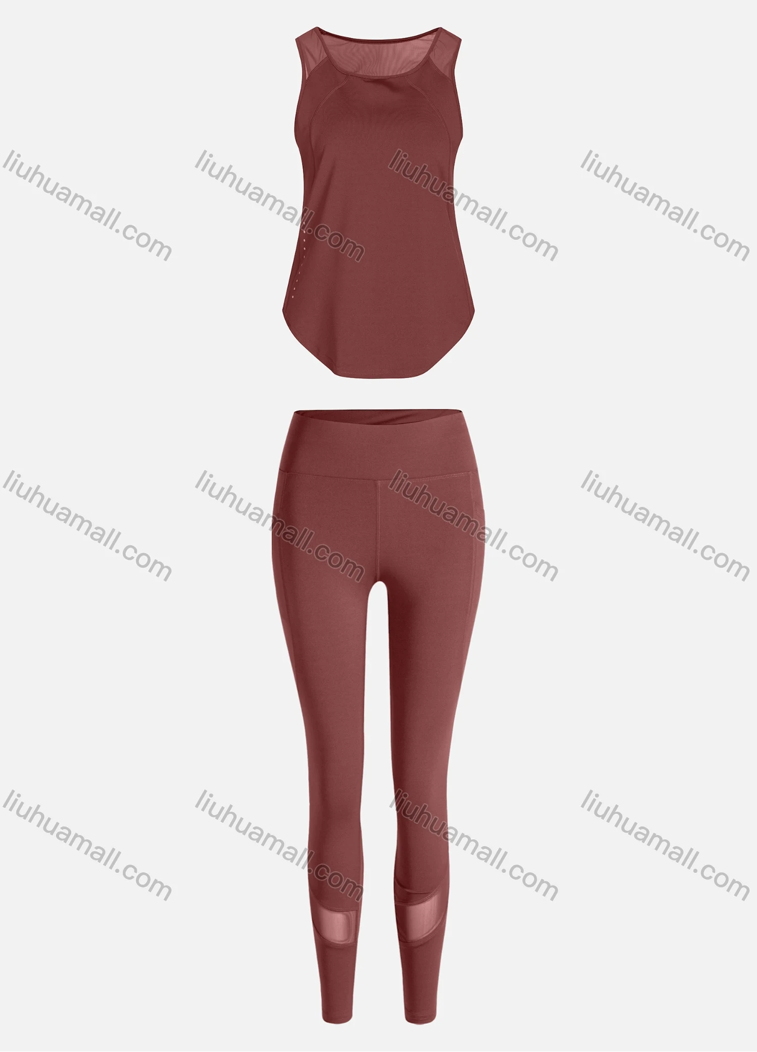 Wholesale Women's Sporty Breathable Mesh Quick Dry Plain Tank Top & Seamless Leggings 2 Piece Yoga Workout Outfits 1007#&1016# - Liuhuamall