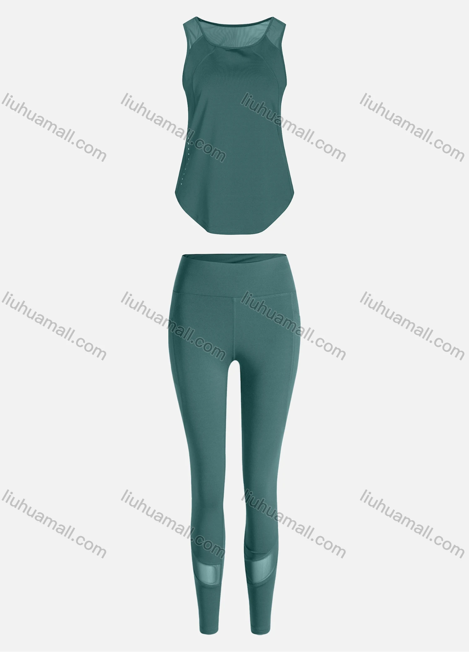 Wholesale Women's Sporty Breathable Mesh Quick Dry Plain Tank Top & Seamless Leggings 2 Piece Yoga Workout Outfits 1007#&1016# - Liuhuamall