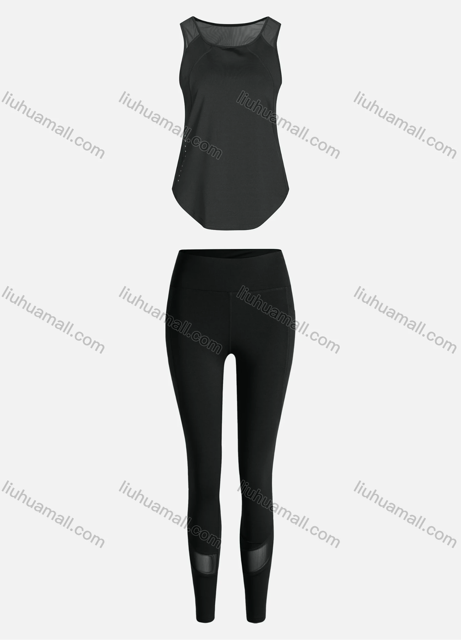 Wholesale Women's Sporty Breathable Mesh Quick Dry Plain Tank Top & Seamless Leggings 2 Piece Yoga Workout Outfits 1007#&1016# - Liuhuamall