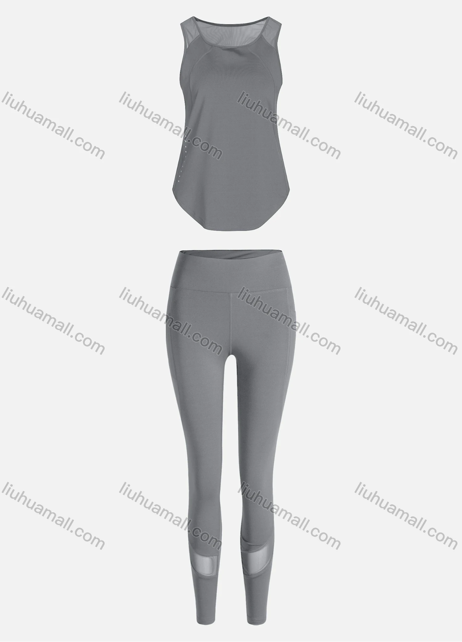 Wholesale Women's Sporty Breathable Mesh Quick Dry Plain Tank Top & Seamless Leggings 2 Piece Yoga Workout Outfits 1007#&1016# - Liuhuamall