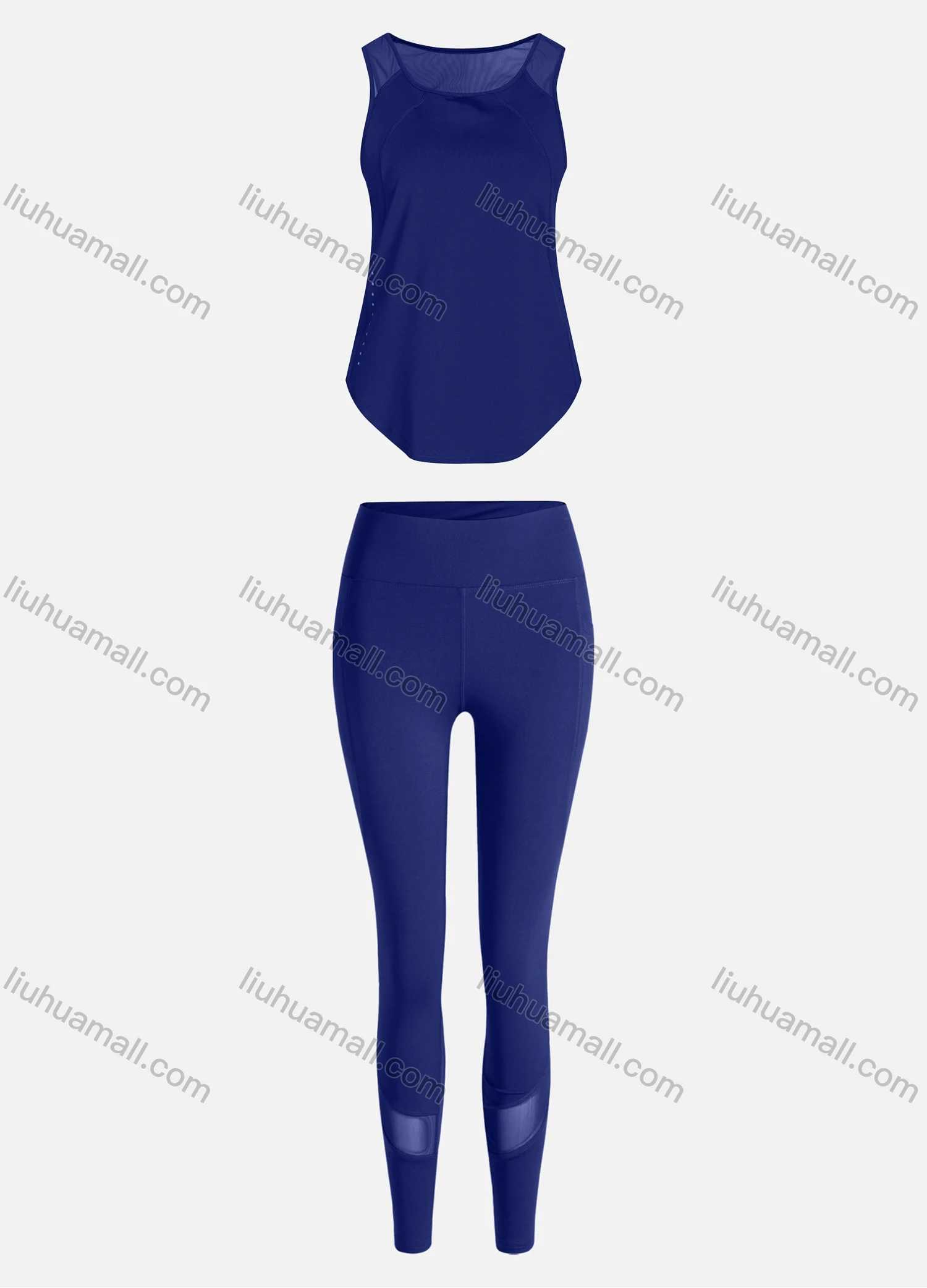 Wholesale Women's Sporty Breathable Mesh Quick Dry Plain Tank Top & Seamless Leggings 2 Piece Yoga Workout Outfits 1007#&1016# - Liuhuamall