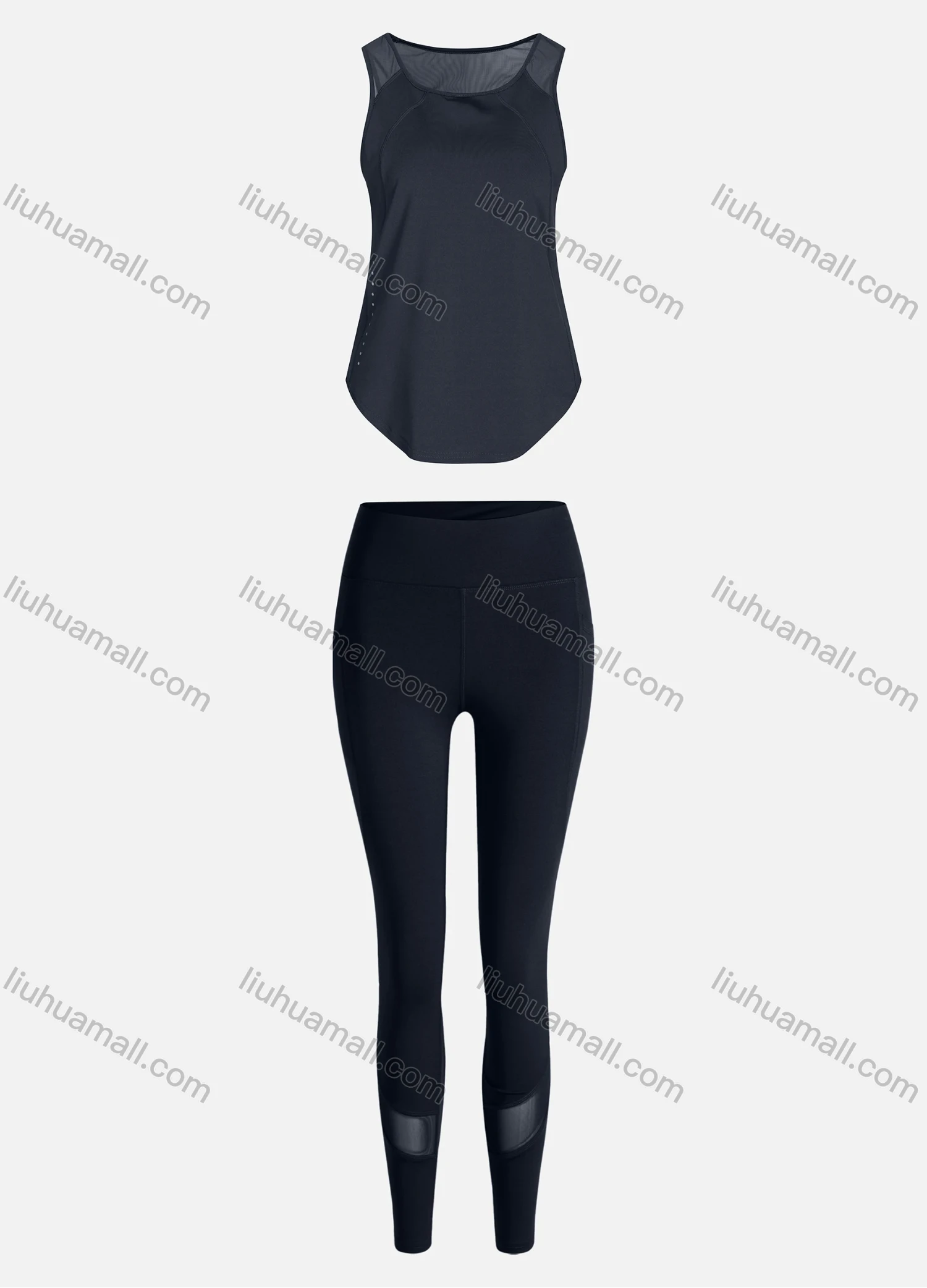 Wholesale Women's Sporty Breathable Mesh Quick Dry Plain Tank Top & Seamless Leggings 2 Piece Yoga Workout Outfits 1007#&1016# - Liuhuamall