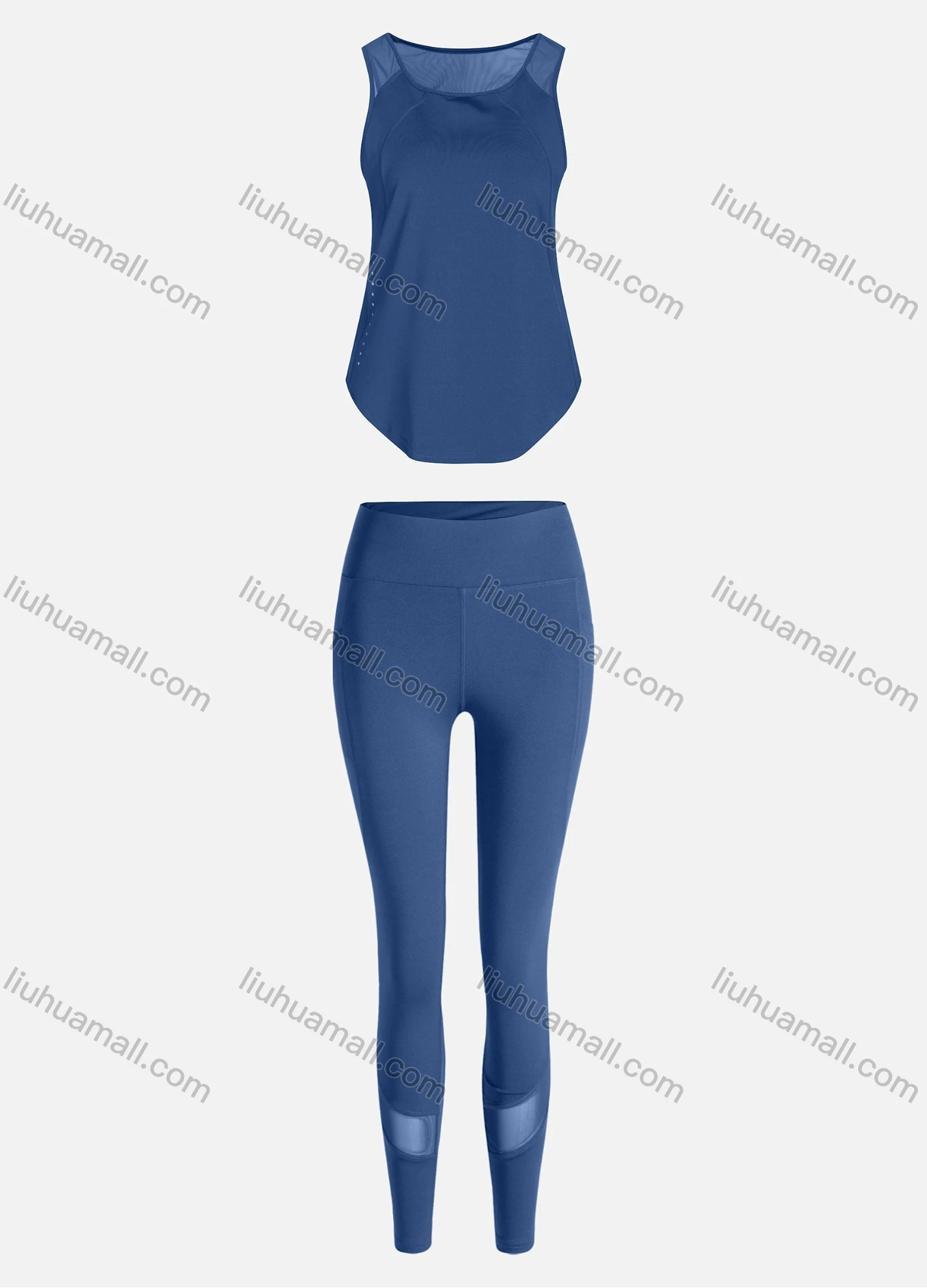 Wholesale Women's Sporty Breathable Mesh Quick Dry Plain Tank Top & Seamless Leggings 2 Piece Yoga Workout Outfits 1007#&1016# - Liuhuamall