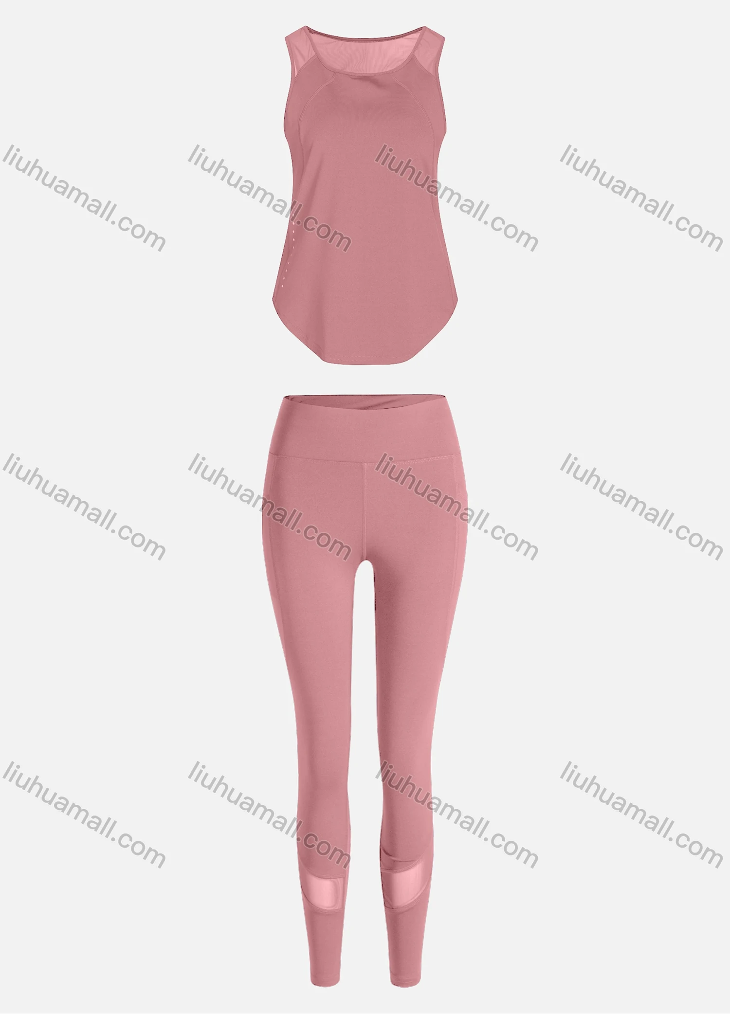 Wholesale Women's Sporty Breathable Mesh Quick Dry Plain Tank Top & Seamless Leggings 2 Piece Yoga Workout Outfits 1007#&1016# - Liuhuamall