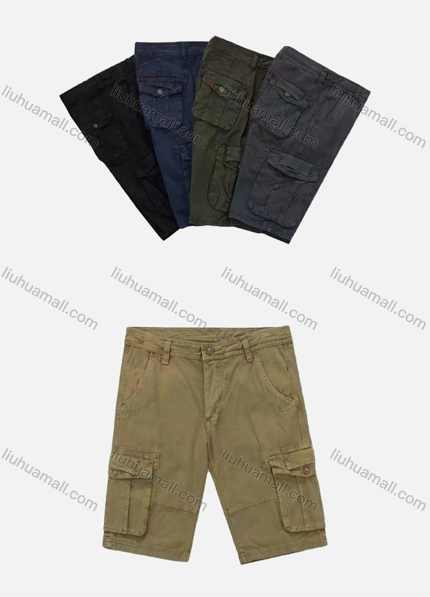 Wholesale Men's Casual Plain Multiple Flap Pockets Shorts 97051# - Liuhuamall