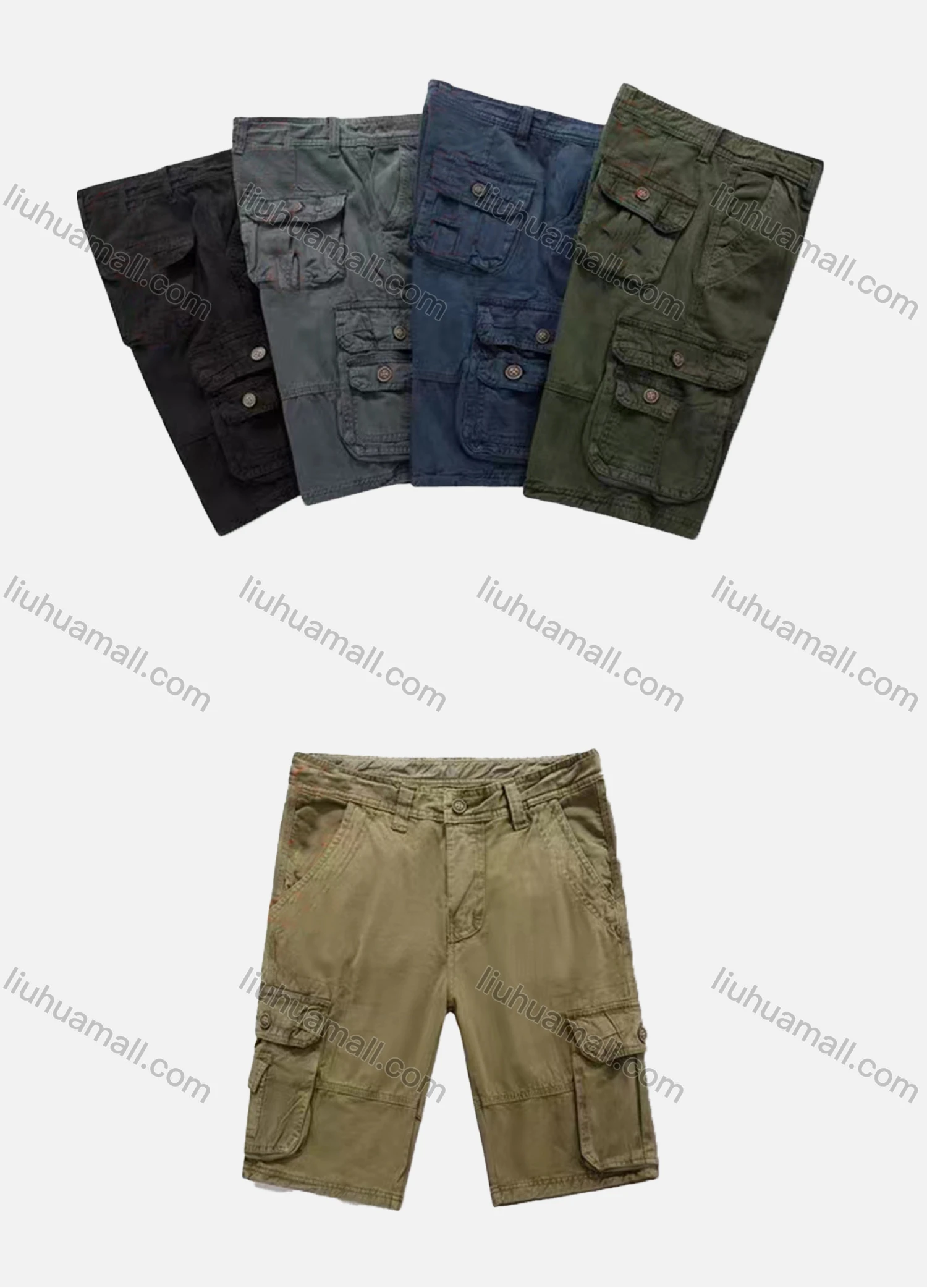Wholesale Men's Casual Plain Multiple Flap Pockets Shorts 97052# - Liuhuamall