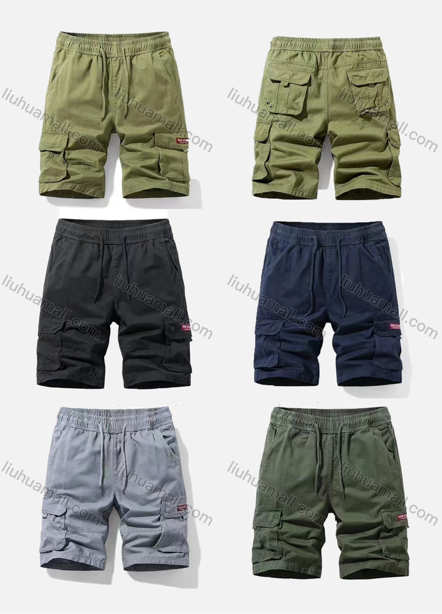 Wholesale Men's Casual Plain Drawstring Multiple Pockets Elastic Waist Shorts 97251# - Liuhuamall