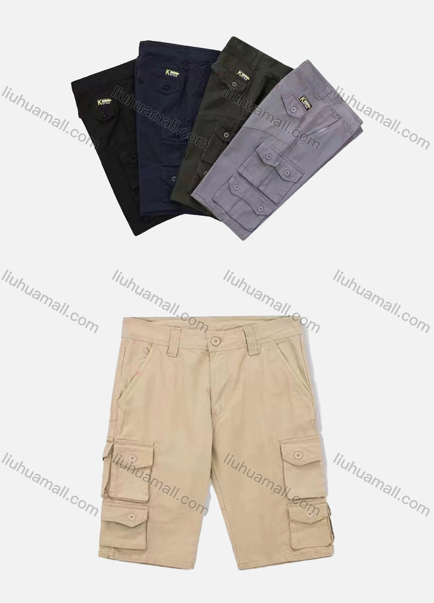 Wholesale Men's Casual Plain Multiple Flap Pockets Shorts 97953# - Liuhuamall