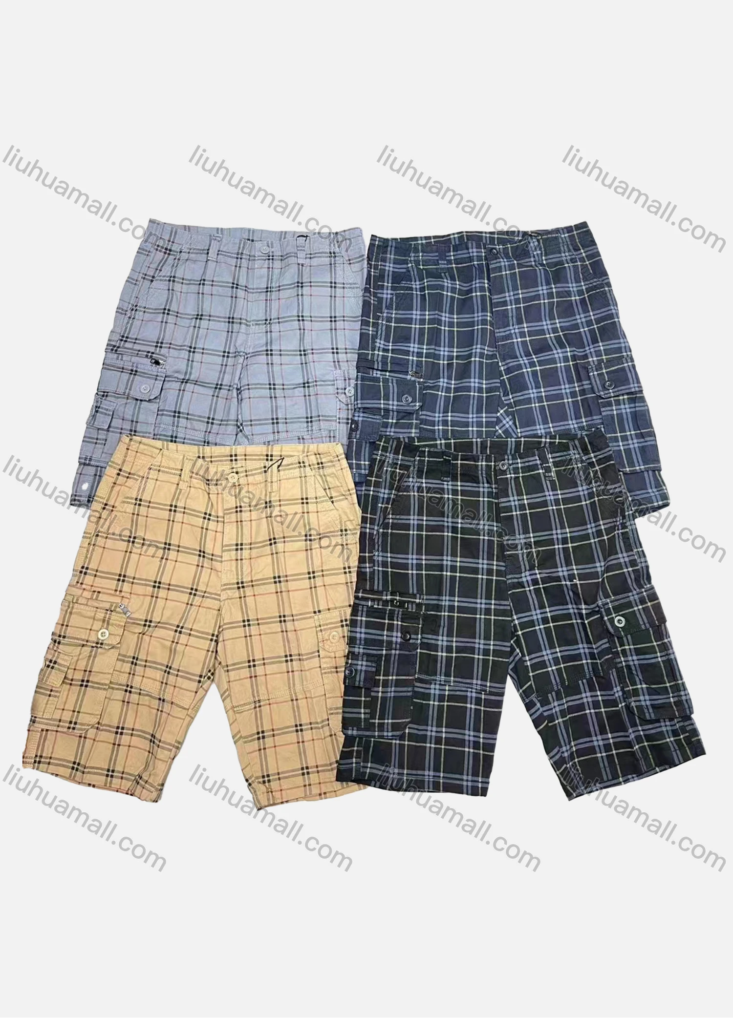 Wholesale Men's Casual Plaid Multiple Pockets Shorts 98502# - Liuhuamall