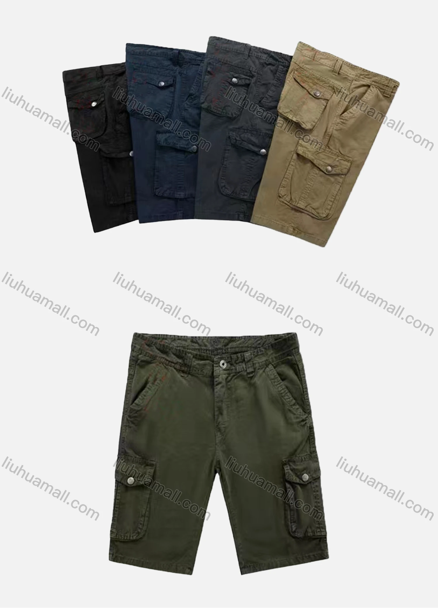 Wholesale Men's Casual Plain Multiple Flap Pockets Shorts 98856# - Liuhuamall