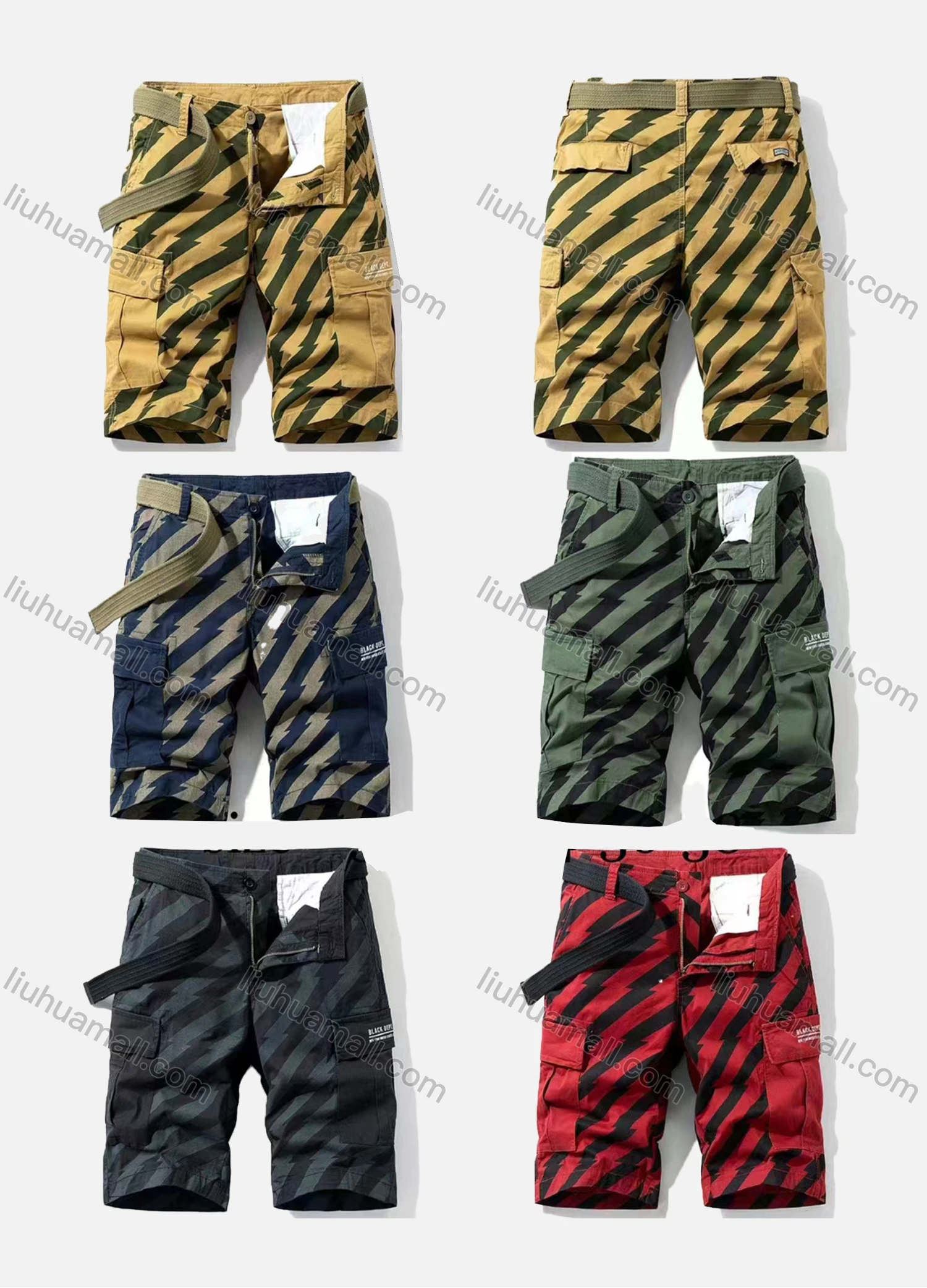 Wholesale Men's Casual Striped Multiple Flap Pockets Shorts With Belt 98951# - Liuhuamall