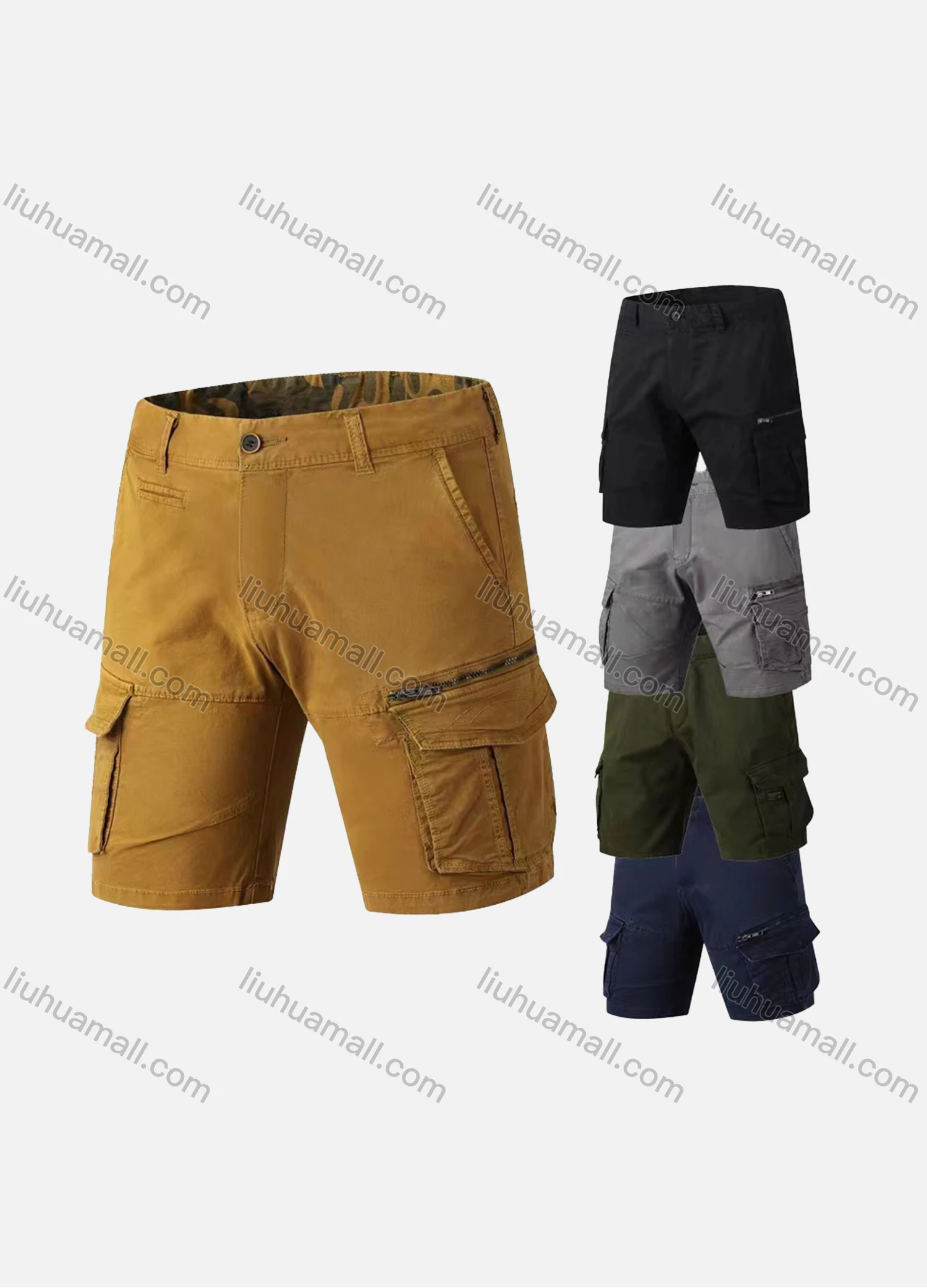Wholesale Men's Casual Plain Zip Decor Multiple Pockets Shorts - Liuhuamall