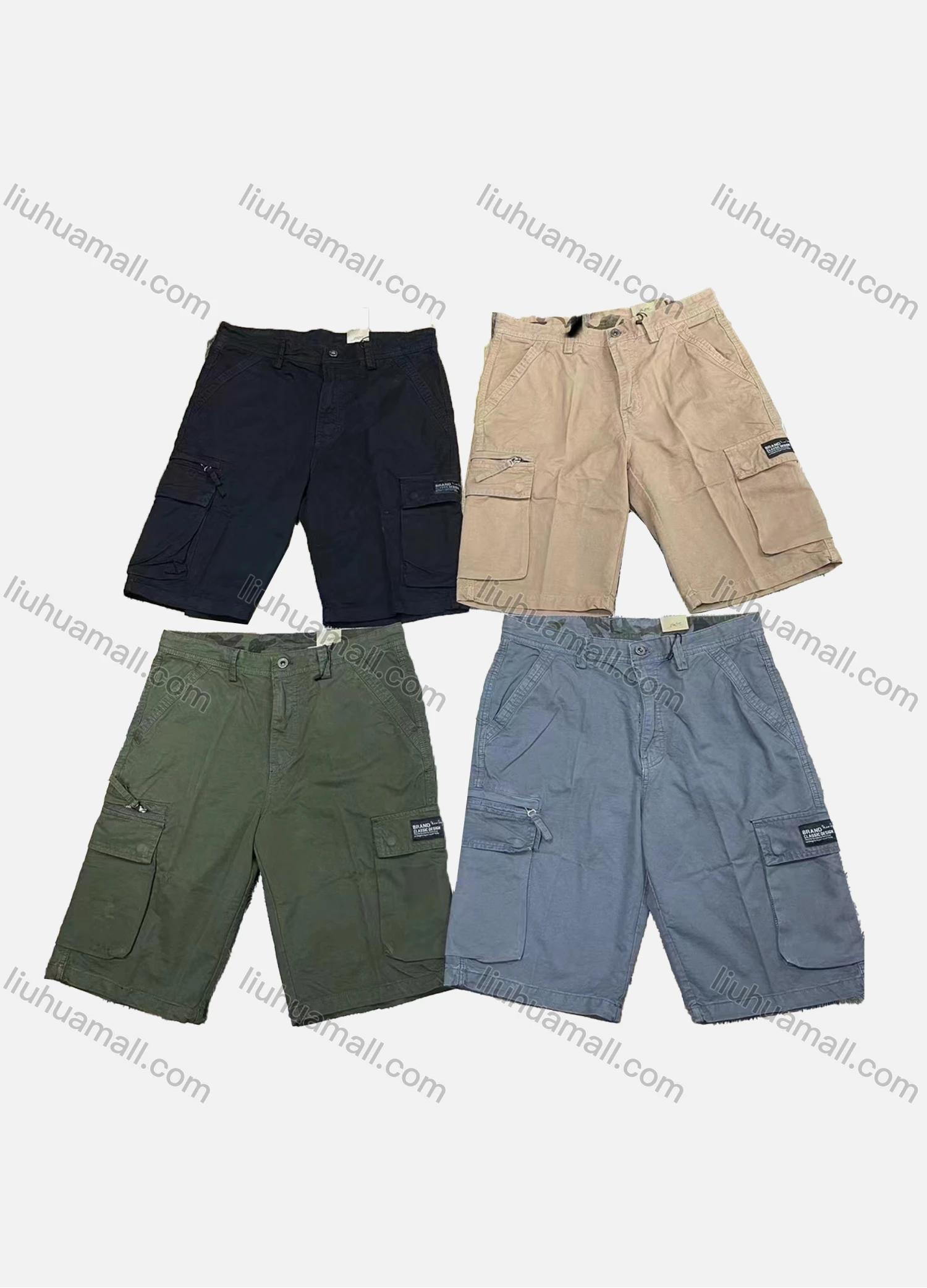 Wholesale Men's Casual Plain Zip Decor Multiple Pockets Shorts B2061# - Liuhuamall
