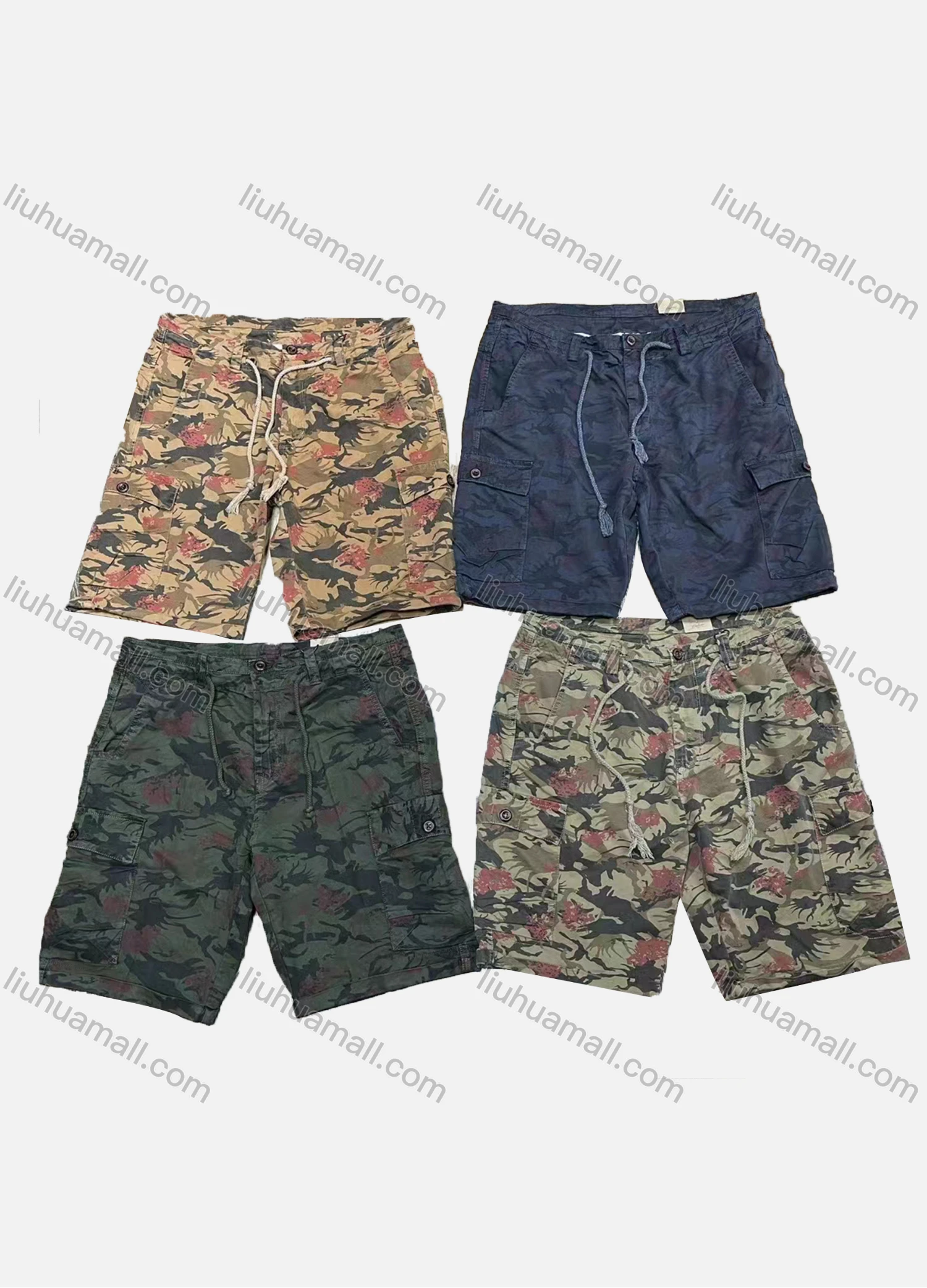 Wholesale Men's Casual Allover Print Drawstring Multiple Pockets Shorts L1101# - Liuhuamall