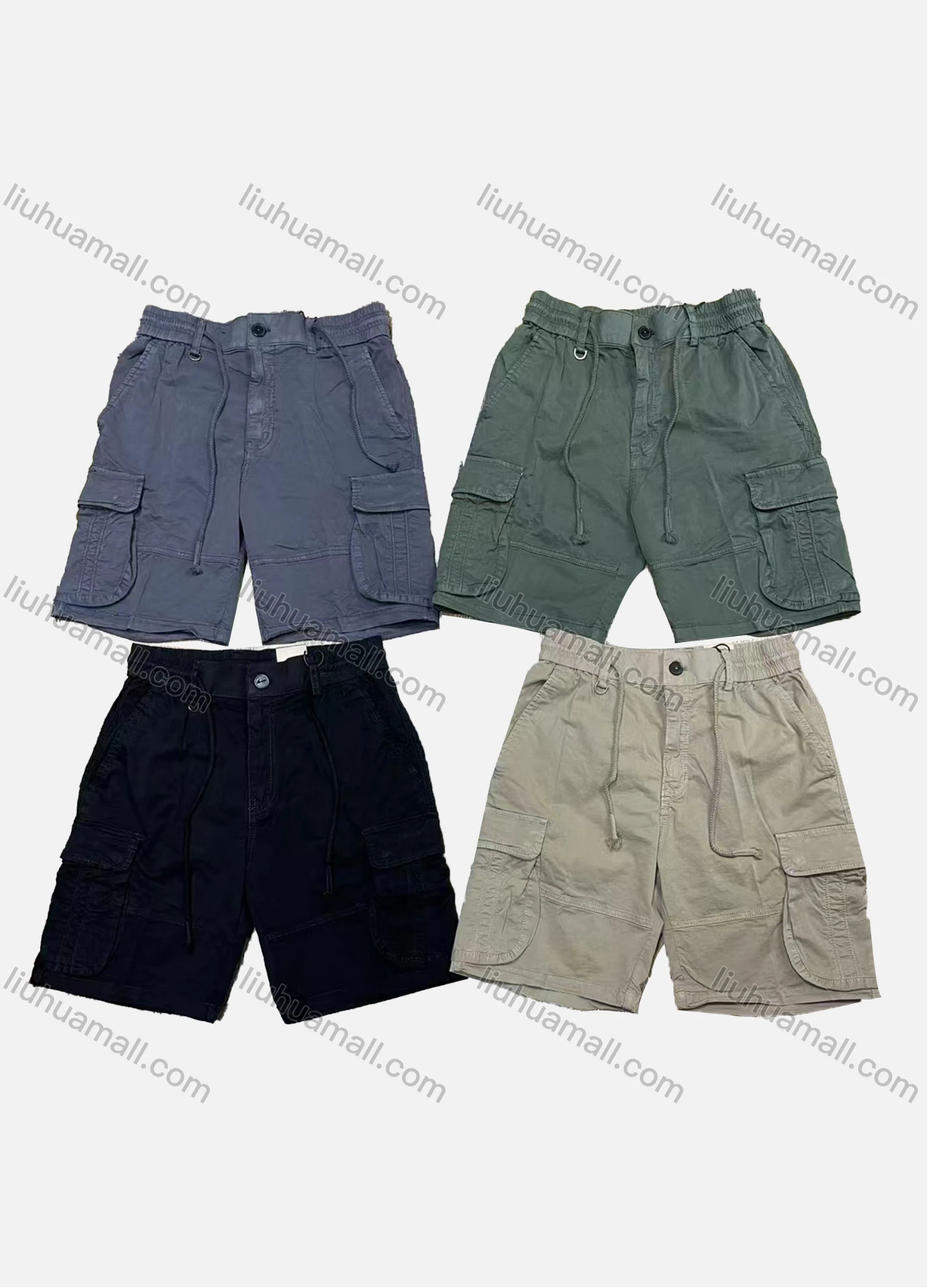 Wholesale Men's Casual Plain Drawstring Multiple Pockets Elastic Waist Shorts L6302# - Liuhuamall