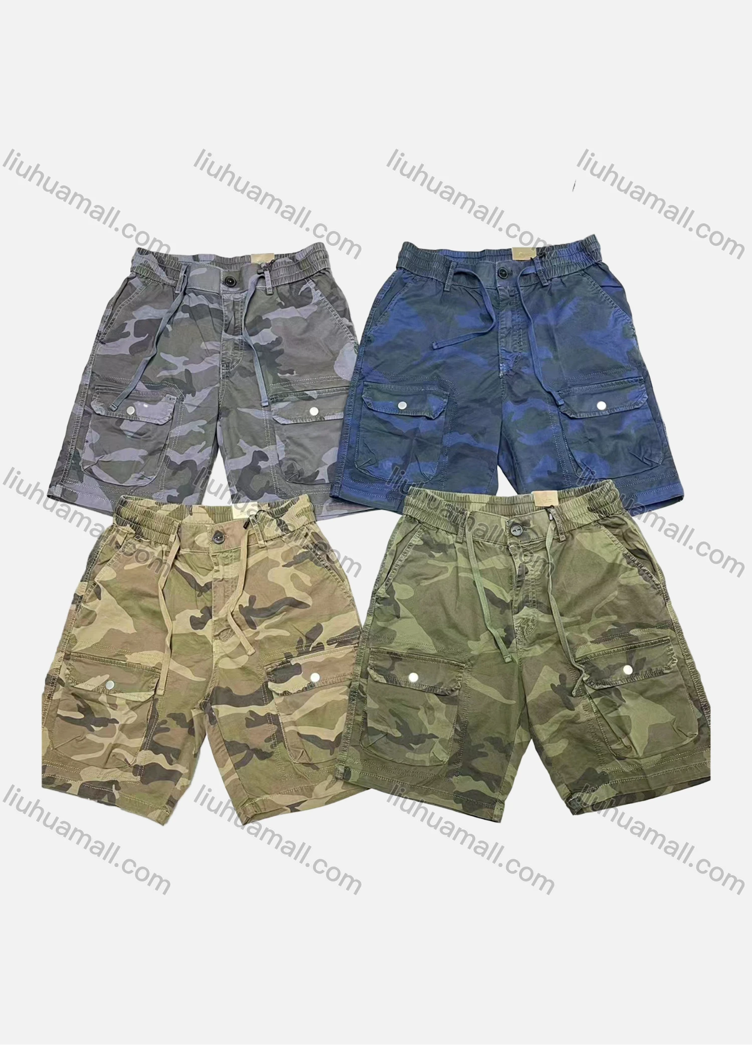 Wholesale Men's Casual Camouflage Drawstring Multiple Pockets Elastic Waist Shorts L6501# - Liuhuamall
