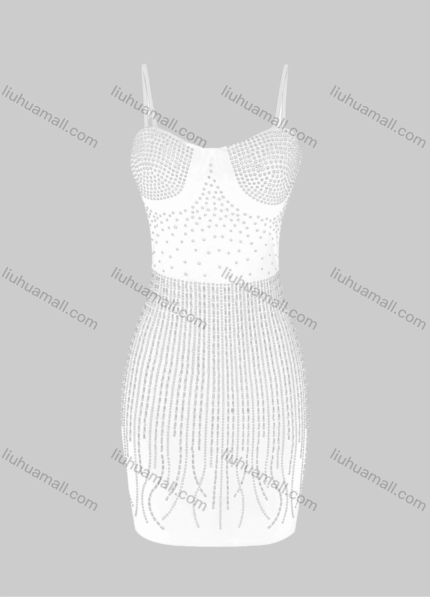 Wholesale Women's Fashion Allover Rhinestone Print Bodycon Spaghetti Strap Short Dress FD3117# - Liuhuamall