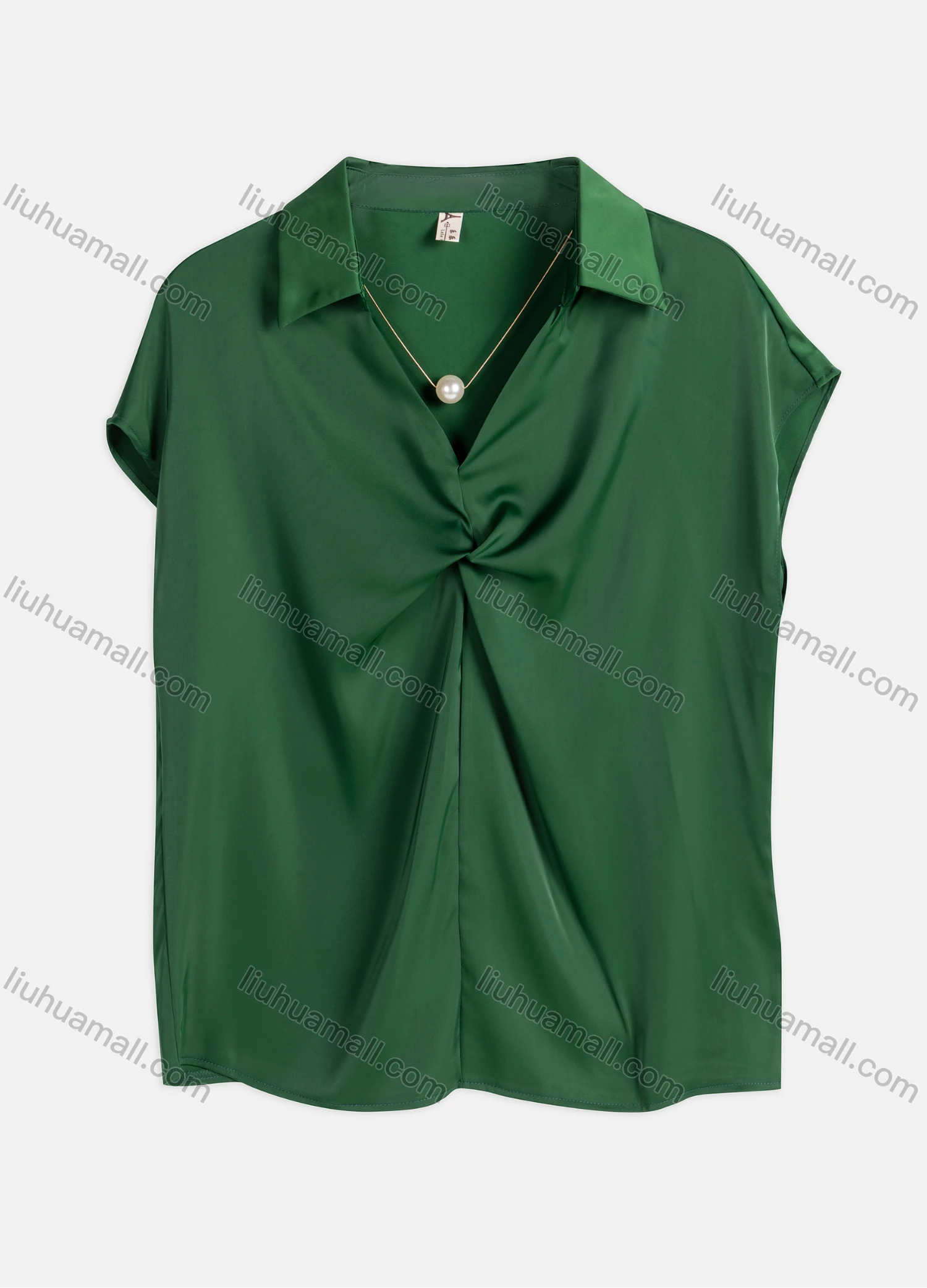 Wholesale Women's Summer Plain Pearl Embellish Casual Satin Collared Top Leisure Shirt 8808# - Liuhuamall