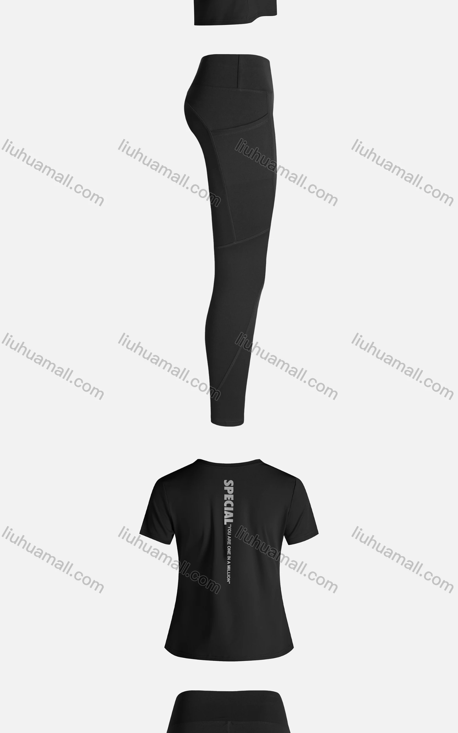 Wholesale Women's Sporty Breathable Quick Dry Letter T-shirt & High Waist Leggings 2 Piece Yoga Workout Outfits 1008#&1015# - Liuhuamall