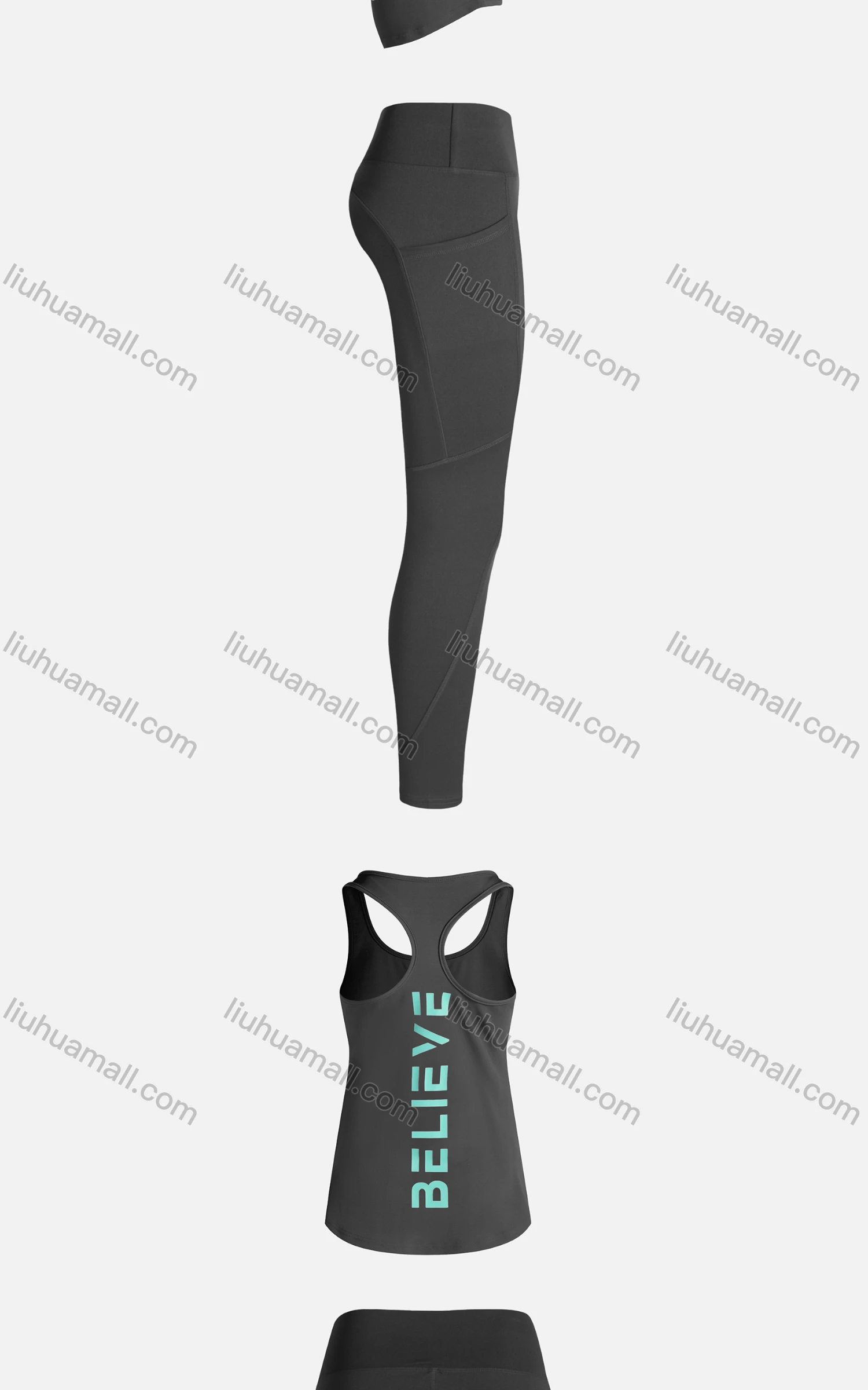 Wholesale Women's Sporty Breathable Quick Dry Letter Tank Top & High Waist Leggings 2 Piece Yoga Workout Outfits 1008#&1010# - Liuhuamall