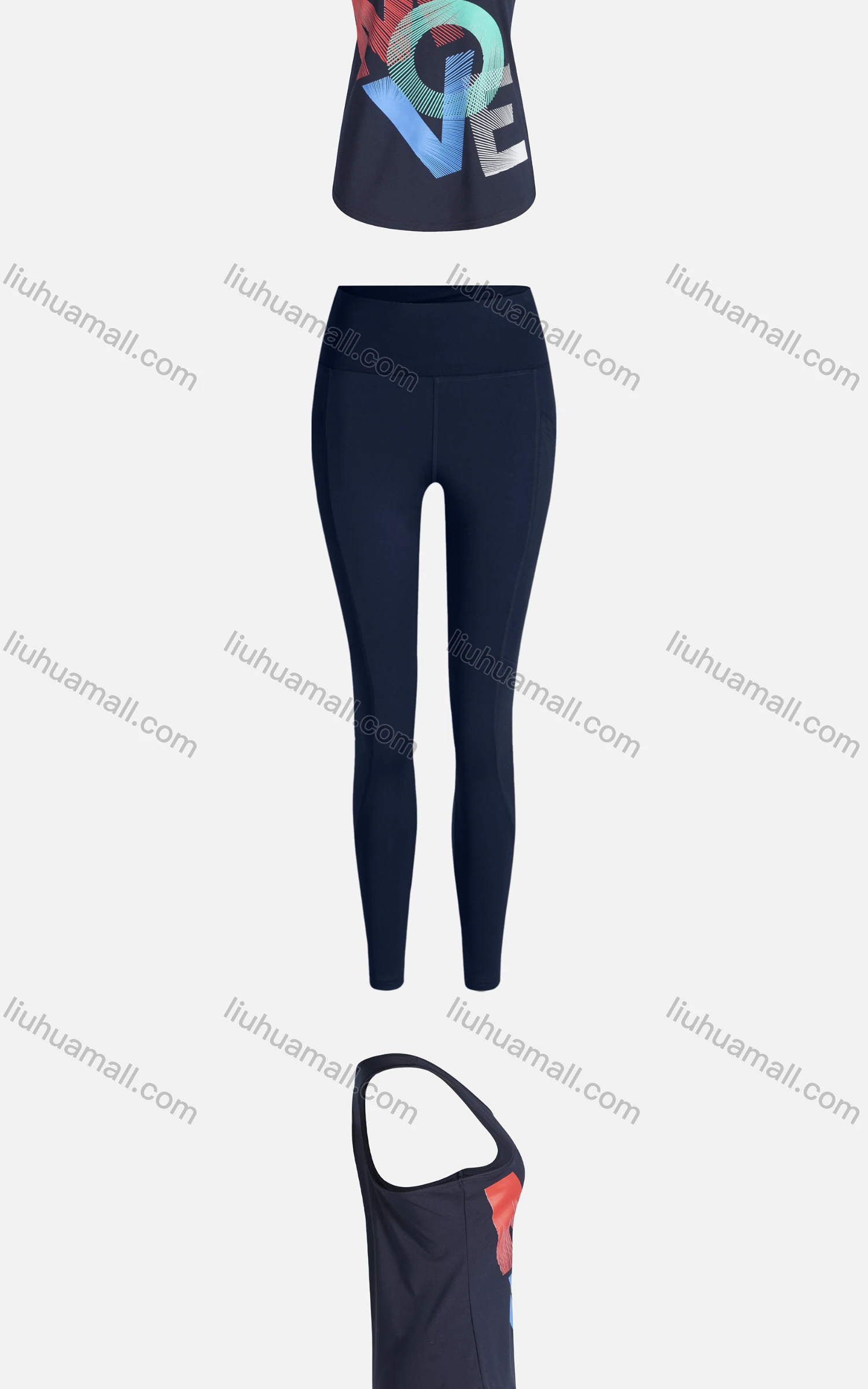 Wholesale Women's Sporty Breathable Quick Dry Letter Tank Top & High Waist Leggings 2 Piece Yoga Workout Outfits 1008#&1012# - Liuhuamall