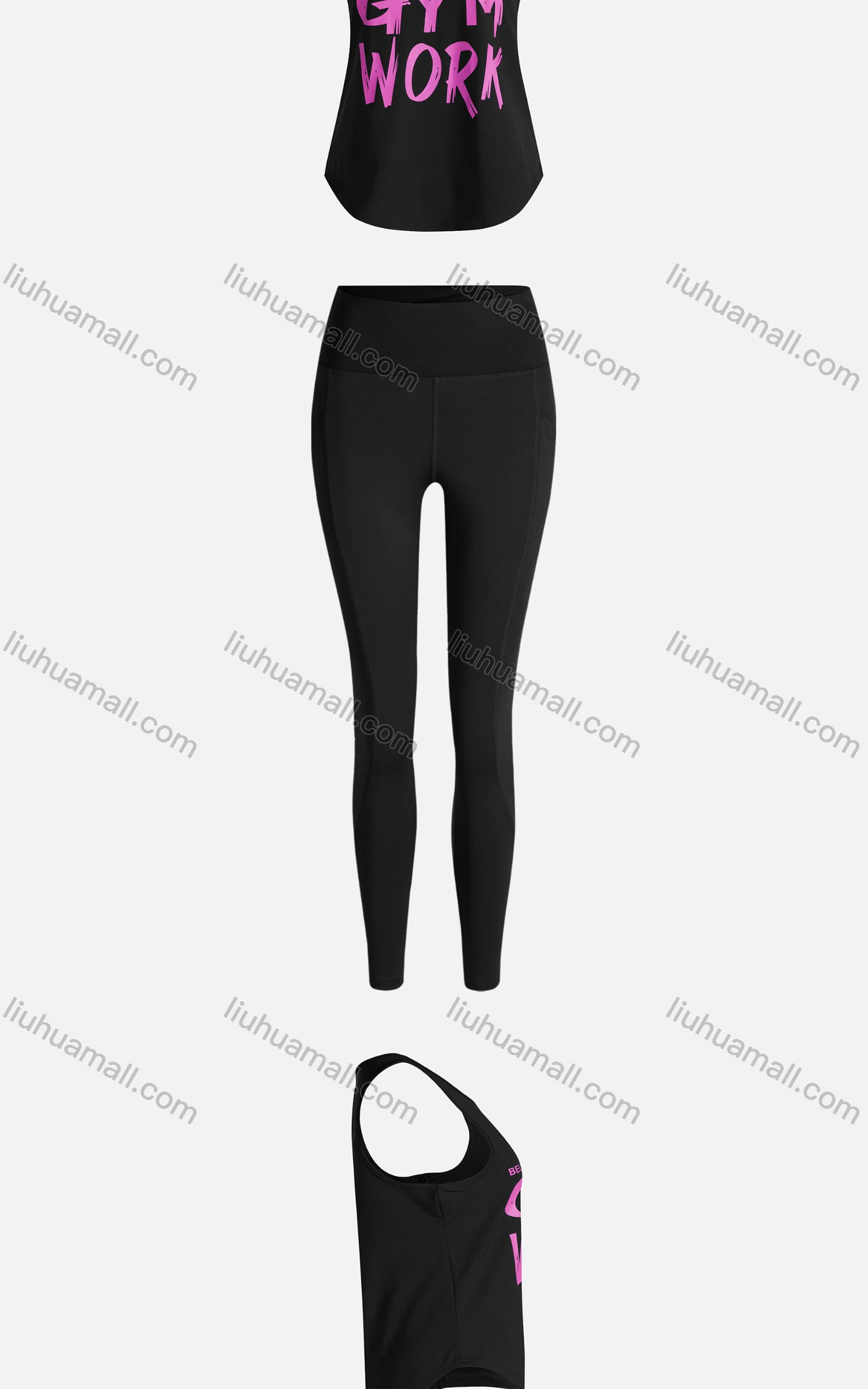 Wholesale Women's Sporty Breathable Quick Dry Letter Tank Top & High Waist Leggings 2 Piece Yoga Workout Outfits 1008#&1013# - Liuhuamall