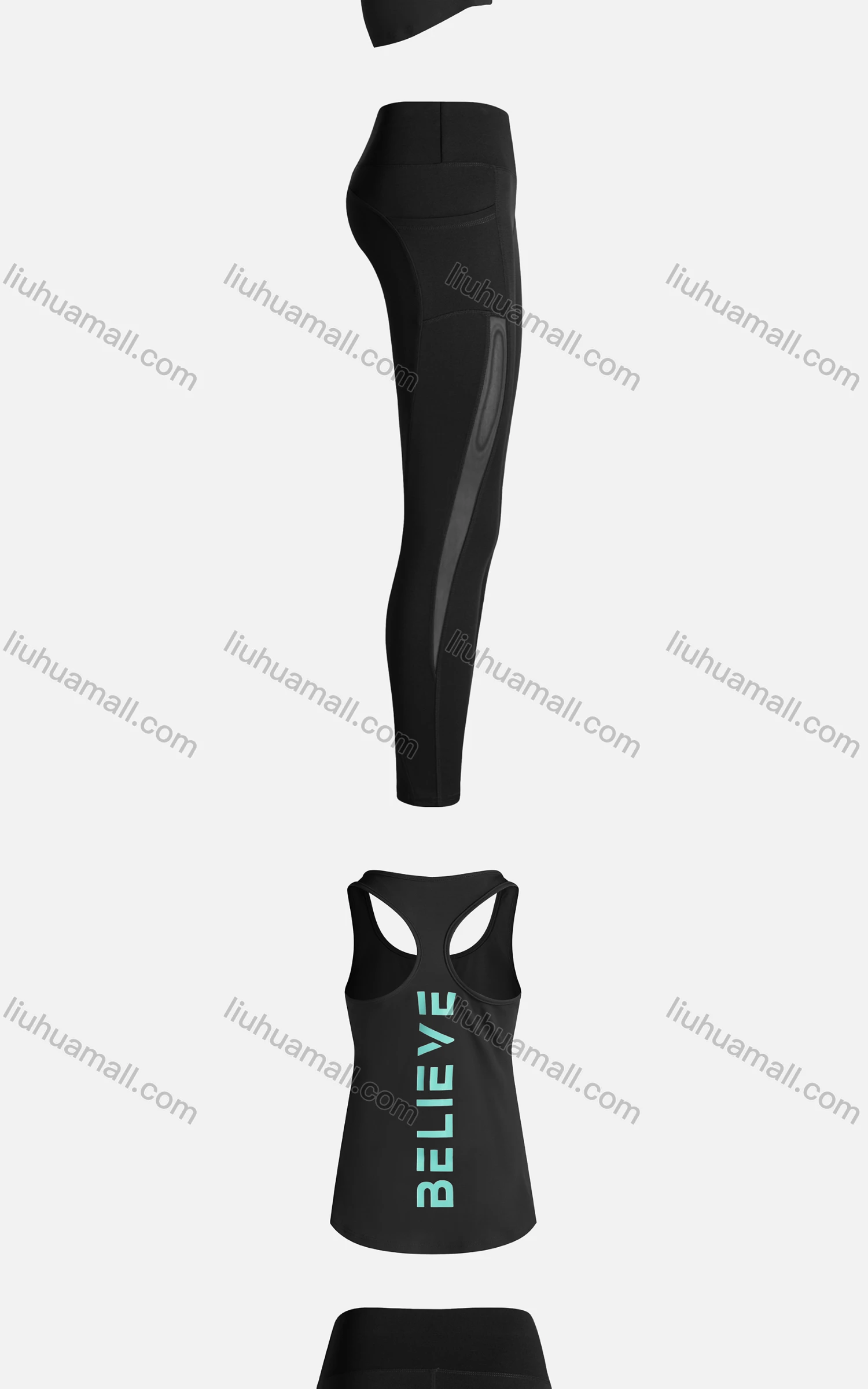 Wholesale Women's Sporty Breathable Quick Dry Letter Tank Top & High Waist Leggings 2 Piece Yoga Workout Outfits 1009#&1010# - Liuhuamall