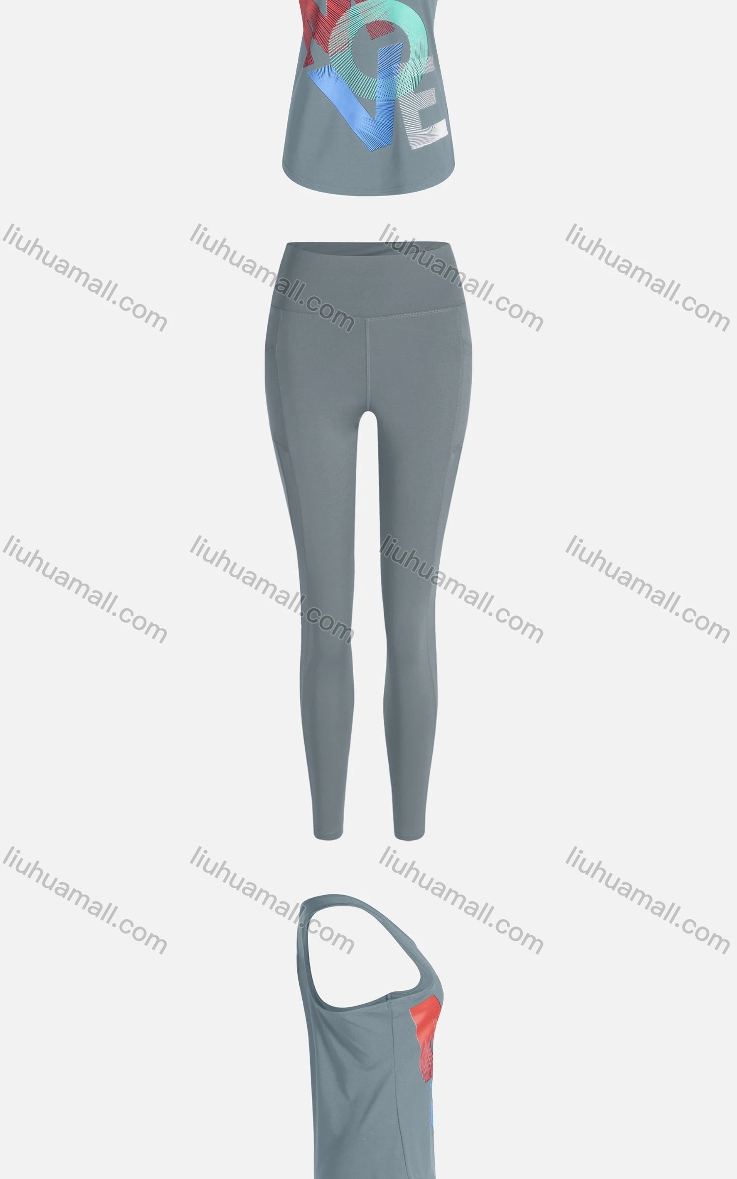 Wholesale Women's Sporty Breathable Quick Dry Letter Tank Top & High Waist Leggings 2 Piece Yoga Workout Outfits 1009#&1011# - Liuhuamall