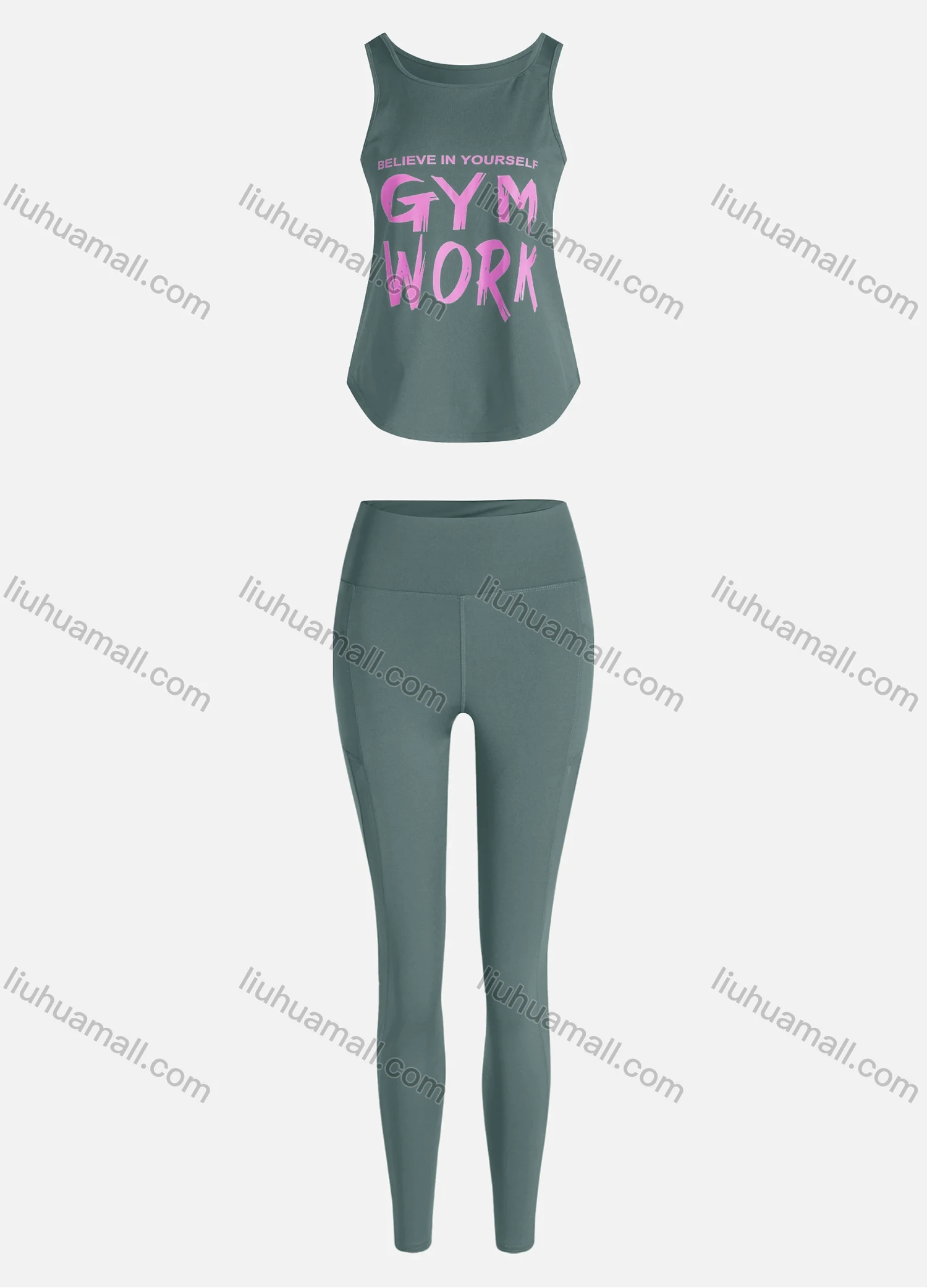 Wholesale Women's Sporty Breathable Quick Dry Letter Tank Top & High Waist Leggings 2 Piece Yoga Workout Outfits 1009#&1014# - Liuhuamall