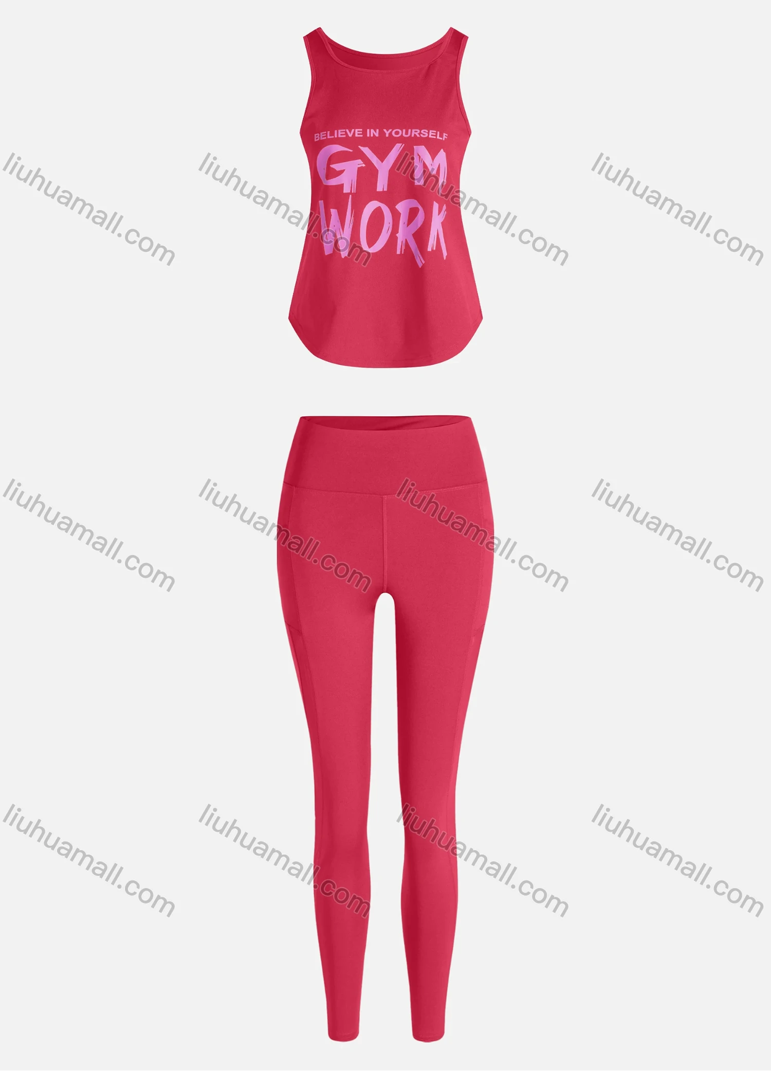 Wholesale Women's Sporty Breathable Quick Dry Letter Tank Top & High Waist Leggings 2 Piece Yoga Workout Outfits 1009#&1014# - Liuhuamall