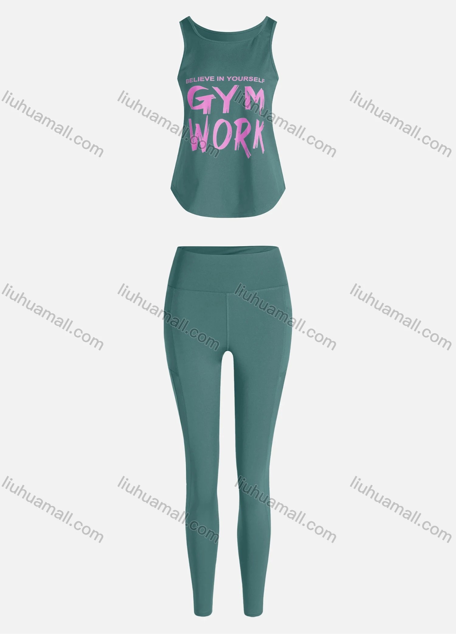 Wholesale Women's Sporty Breathable Quick Dry Letter Tank Top & High Waist Leggings 2 Piece Yoga Workout Outfits 1009#&1014# - Liuhuamall