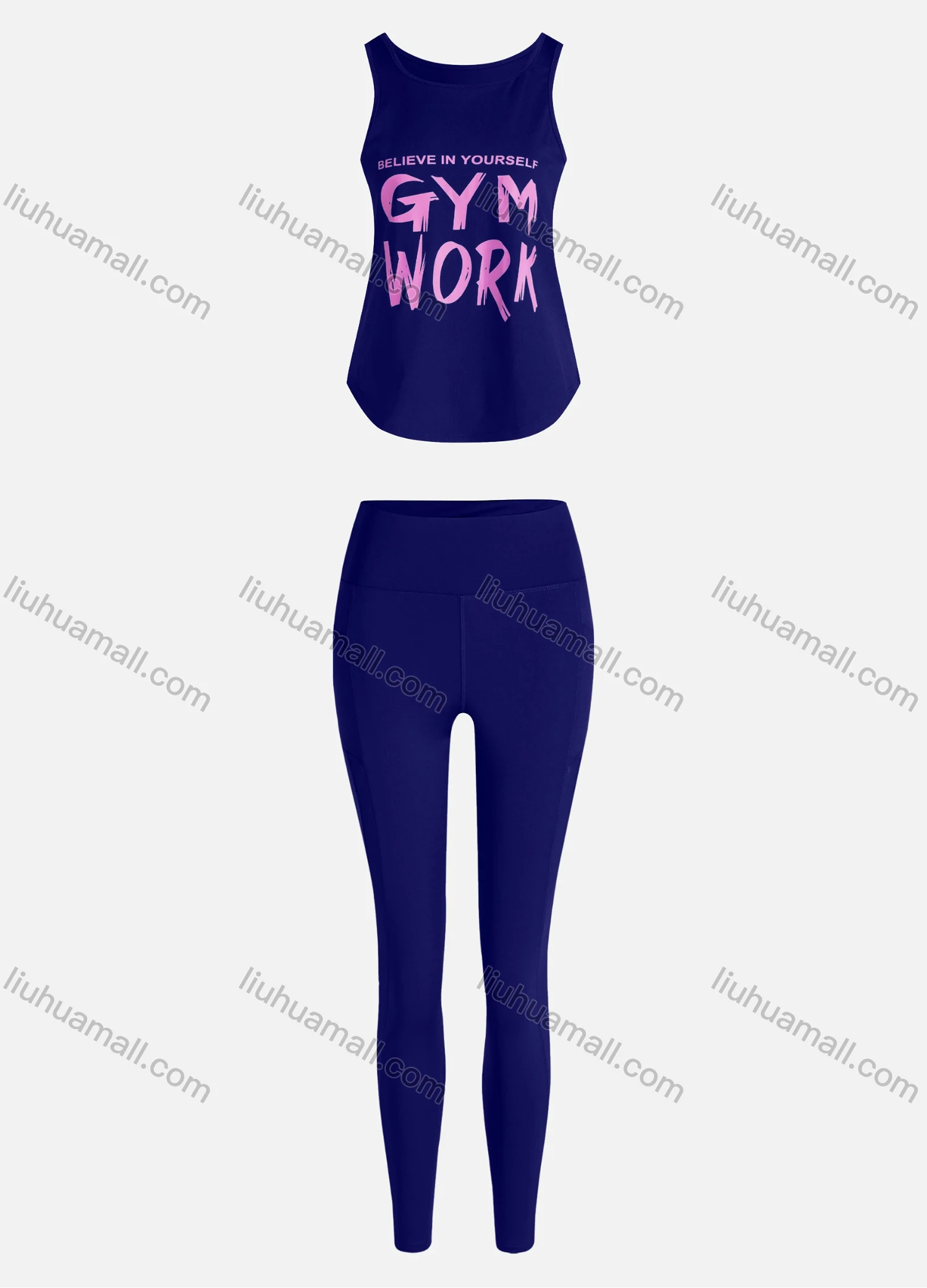 Wholesale Women's Sporty Breathable Quick Dry Letter Tank Top & High Waist Leggings 2 Piece Yoga Workout Outfits 1009#&1014# - Liuhuamall