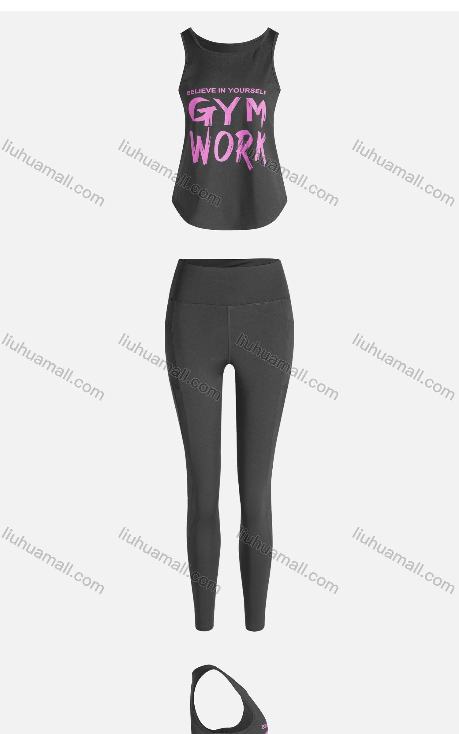 Wholesale Women's Sporty Breathable Quick Dry Letter Tank Top & High Waist Leggings 2 Piece Yoga Workout Outfits 1009#&1014# - Liuhuamall