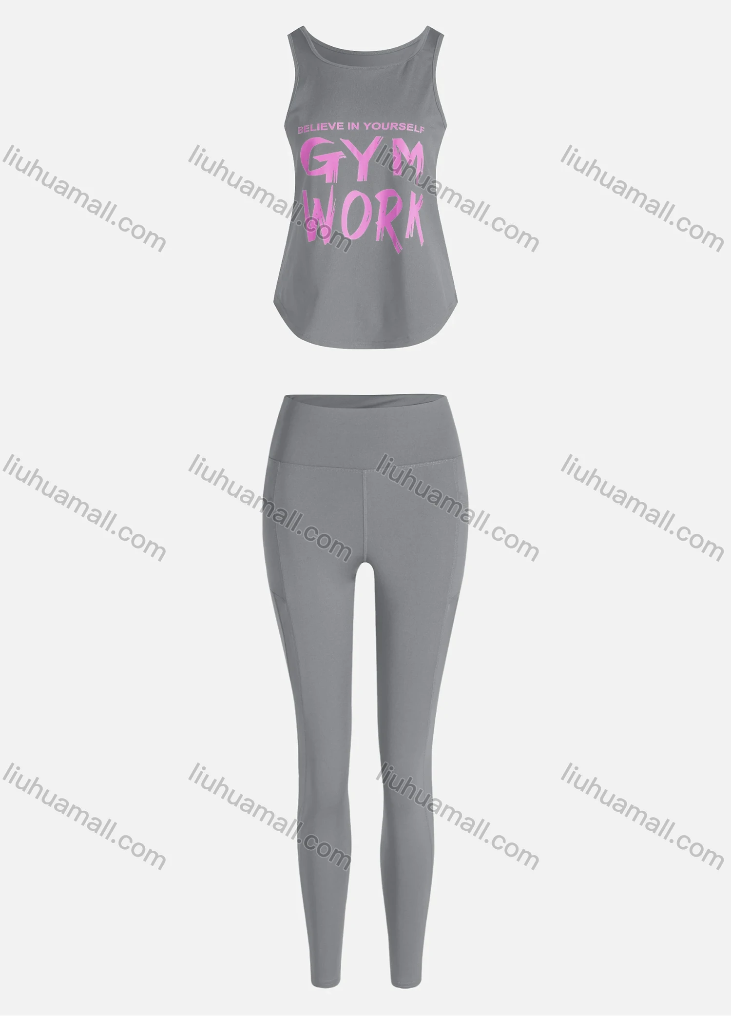 Wholesale Women's Sporty Breathable Quick Dry Letter Tank Top & High Waist Leggings 2 Piece Yoga Workout Outfits 1009#&1014# - Liuhuamall