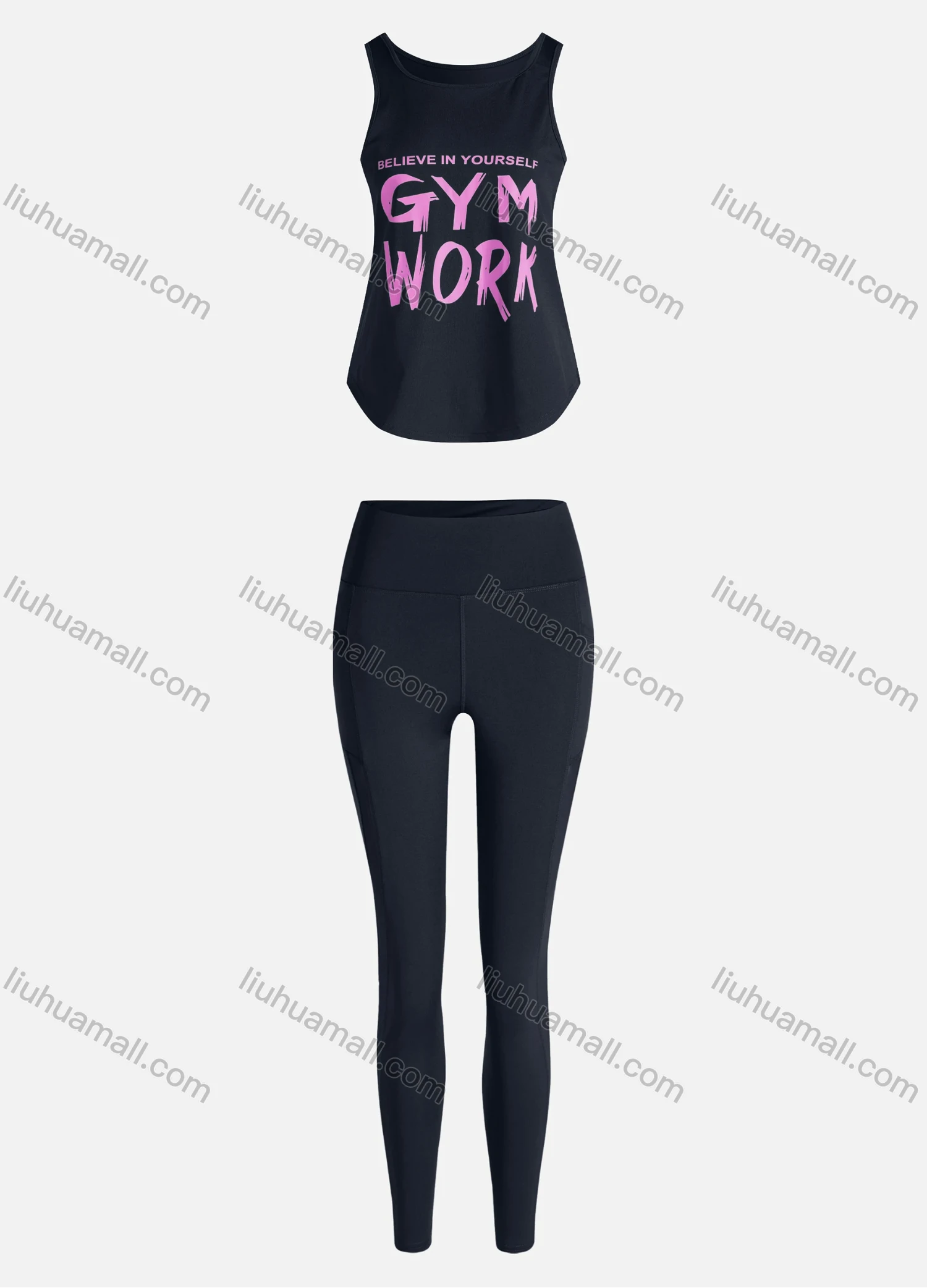 Wholesale Women's Sporty Breathable Quick Dry Letter Tank Top & High Waist Leggings 2 Piece Yoga Workout Outfits 1009#&1014# - Liuhuamall