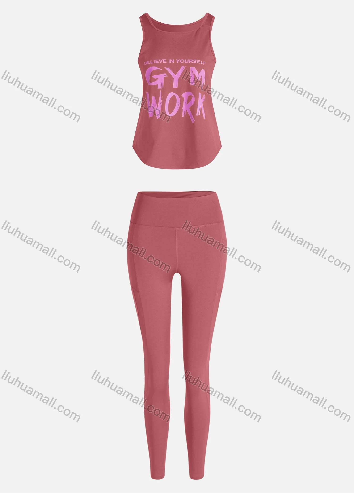 Wholesale Women's Sporty Breathable Quick Dry Letter Tank Top & High Waist Leggings 2 Piece Yoga Workout Outfits 1009#&1014# - Liuhuamall