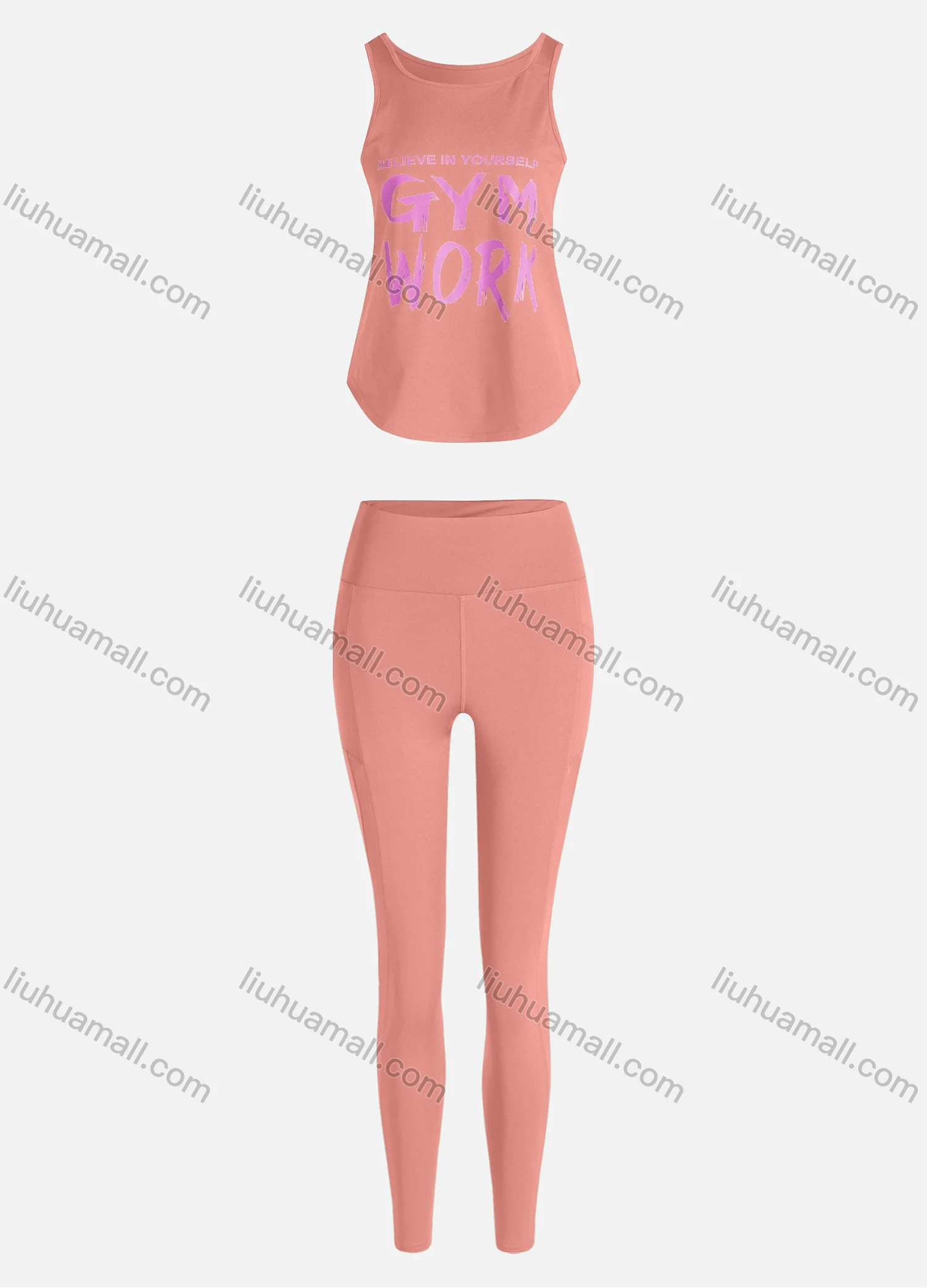 Wholesale Women's Sporty Breathable Quick Dry Letter Tank Top & High Waist Leggings 2 Piece Yoga Workout Outfits 1009#&1014# - Liuhuamall