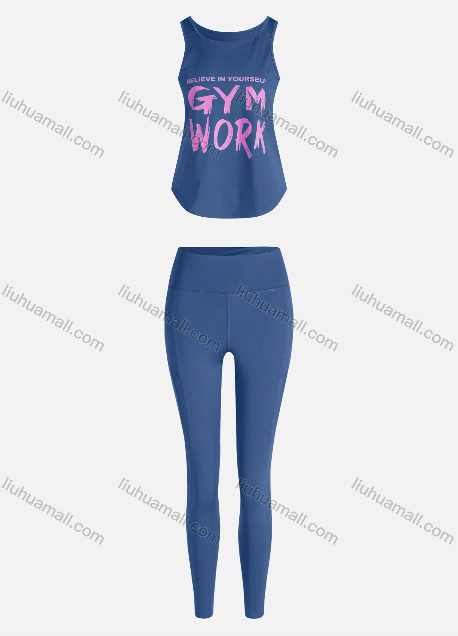 Wholesale Women's Sporty Breathable Quick Dry Letter Tank Top & High Waist Leggings 2 Piece Yoga Workout Outfits 1009#&1014# - Liuhuamall