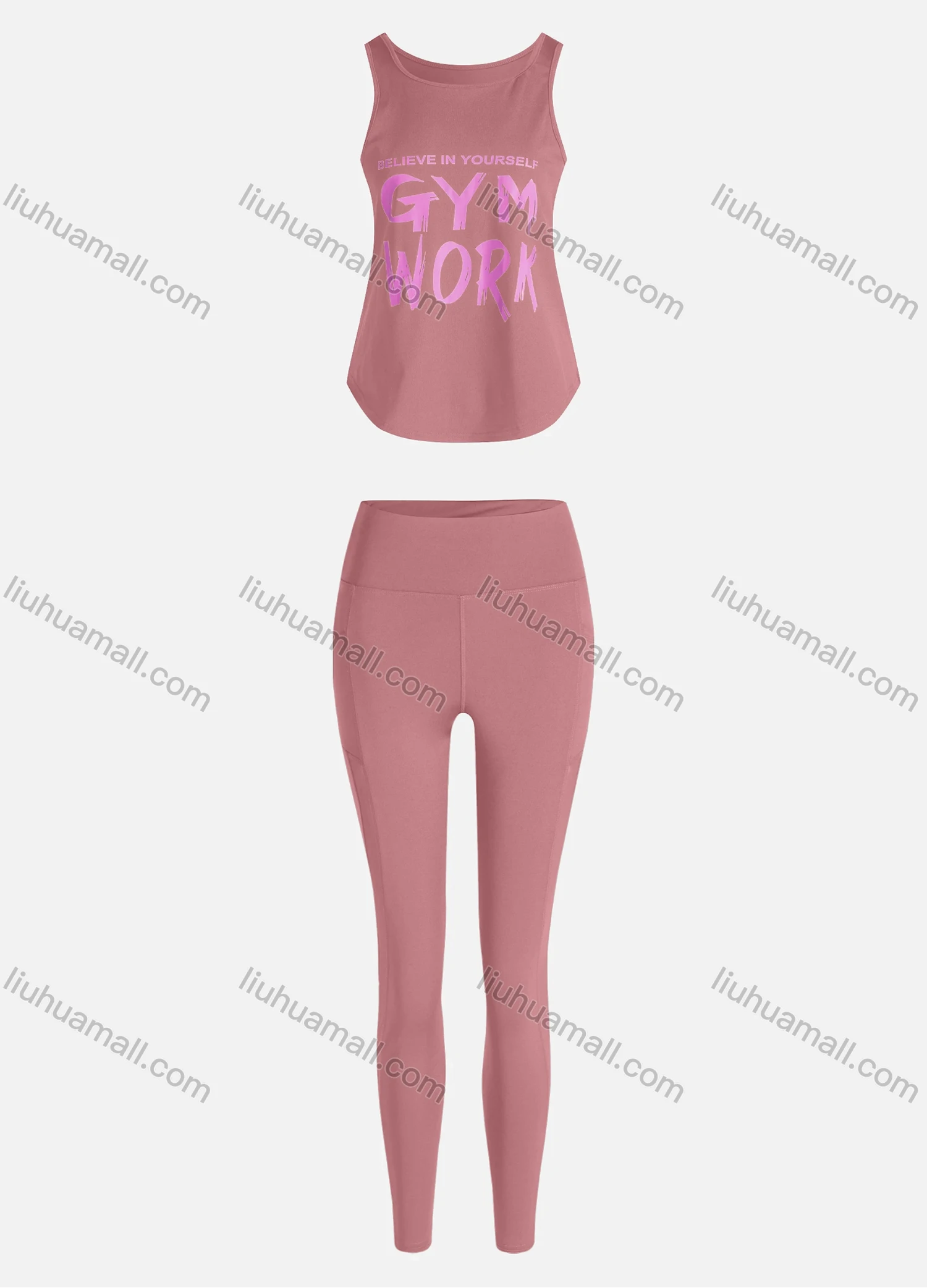 Wholesale Women's Sporty Breathable Quick Dry Letter Tank Top & High Waist Leggings 2 Piece Yoga Workout Outfits 1009#&1014# - Liuhuamall