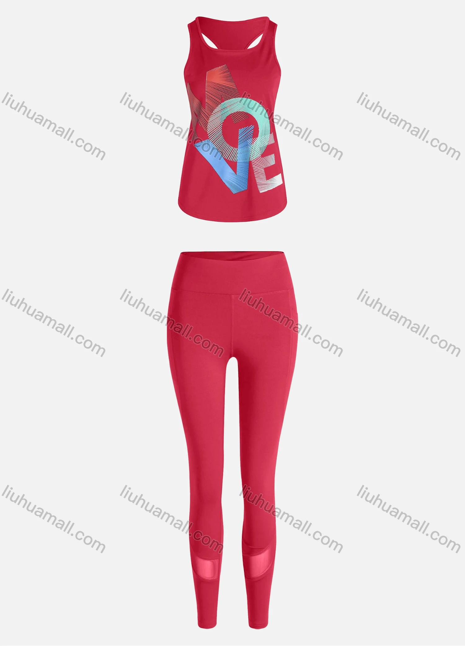 Wholesale Women's Sporty Breathable Quick Dry Letter Tank Top & High Waist Leggings 2 Piece Yoga Workout Outfits 1007#&1011# - Liuhuamall