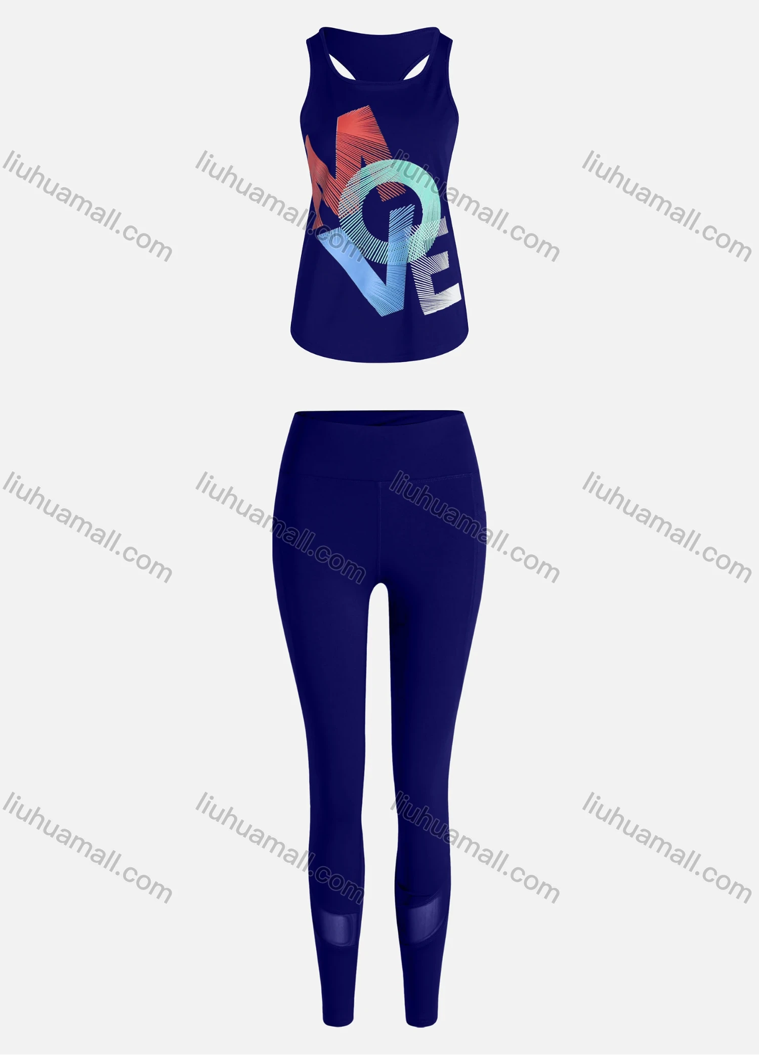 Wholesale Women's Sporty Breathable Quick Dry Letter Tank Top & High Waist Leggings 2 Piece Yoga Workout Outfits 1007#&1011# - Liuhuamall