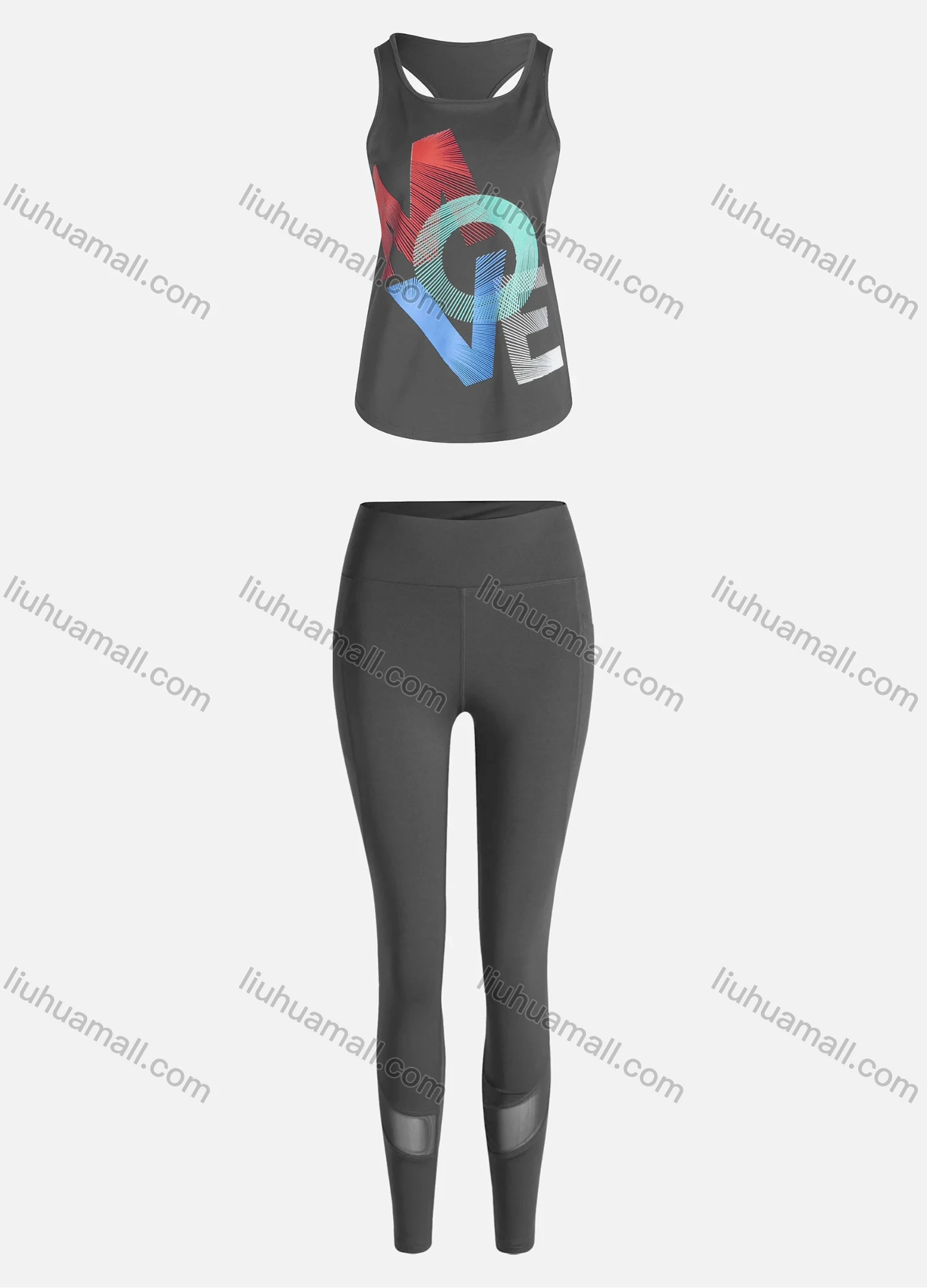 Wholesale Women's Sporty Breathable Quick Dry Letter Tank Top & High Waist Leggings 2 Piece Yoga Workout Outfits 1007#&1011# - Liuhuamall